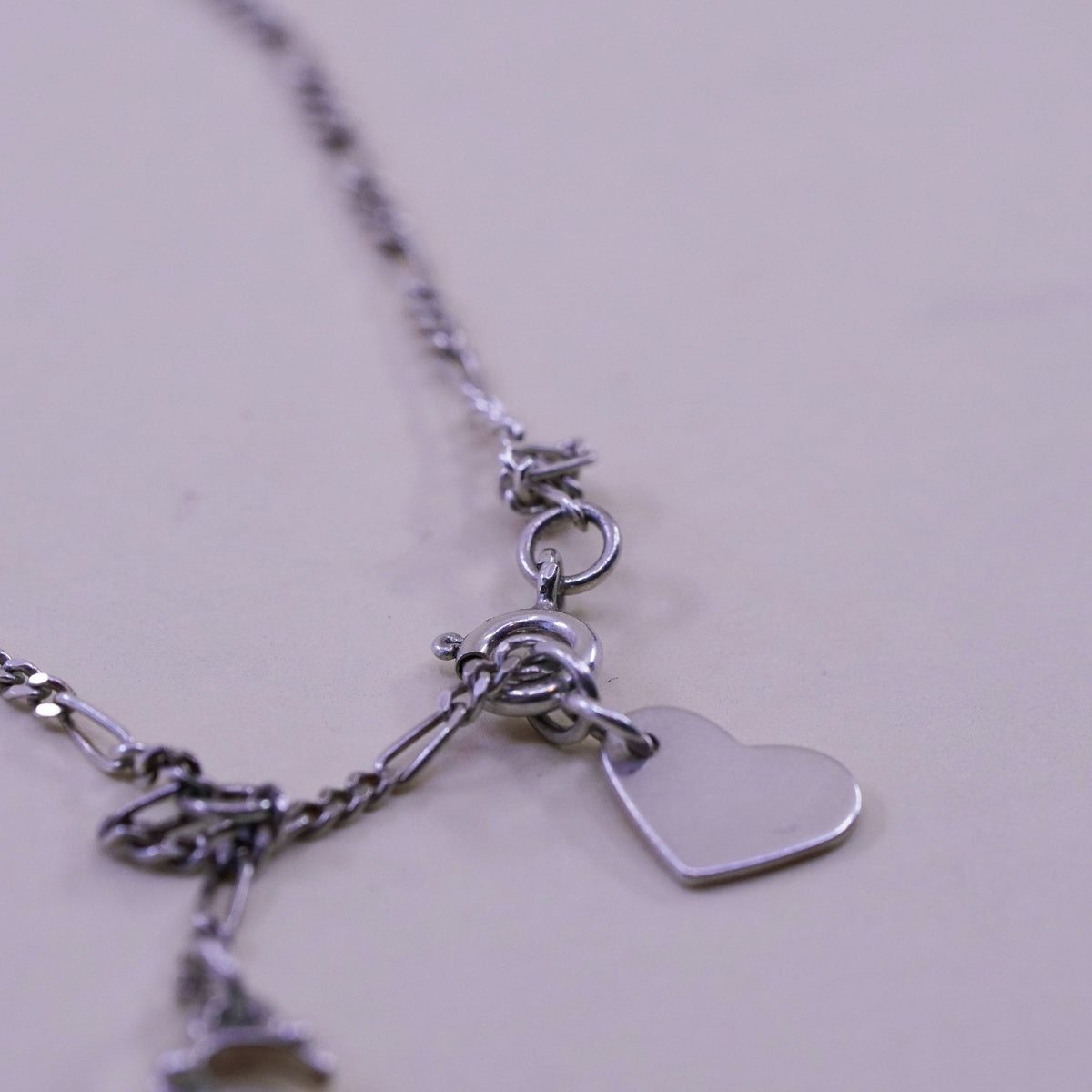 9.25”, sterling silver ankle bracelet, 925 chain, figaro anklet heart charm