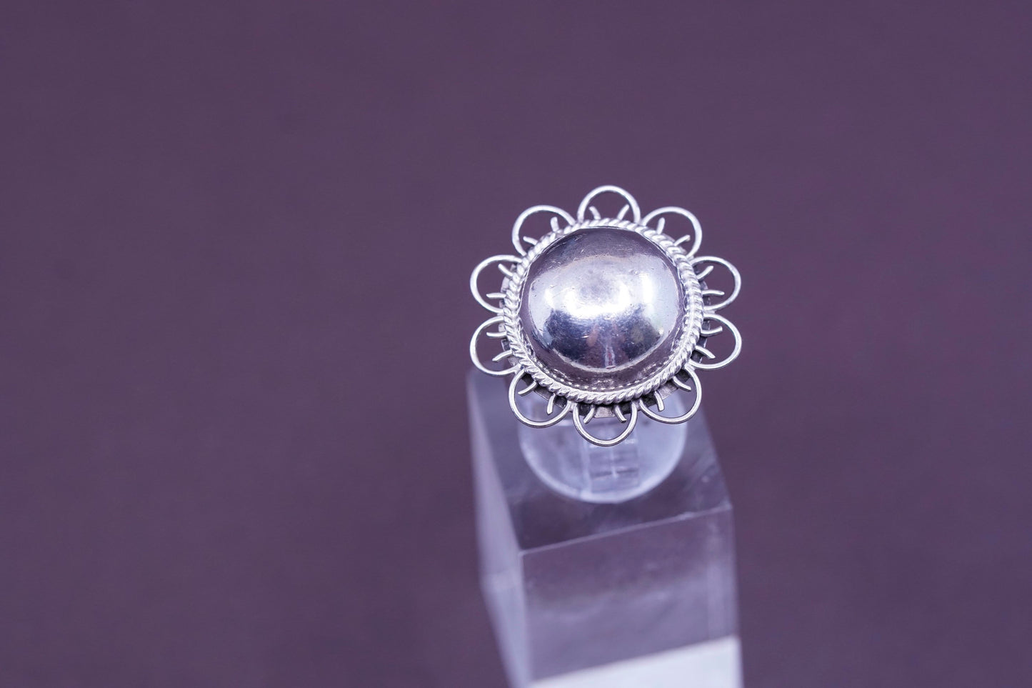 sz 6.5, vtg Sterling silver handmade ring, taxco 925 silver statement ball ring