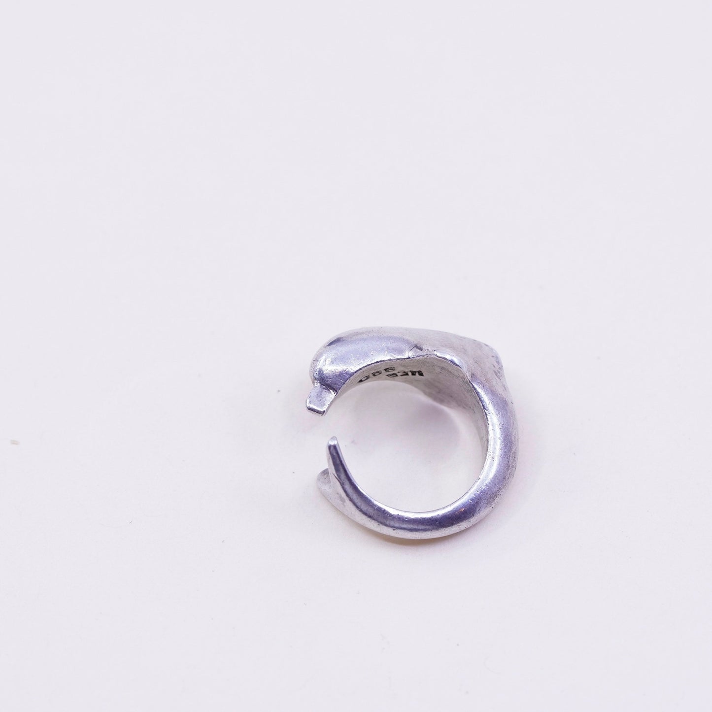 Size 3.75, Vintage Mexico sterling silver ring, wrap 925 handmade dolphin band
