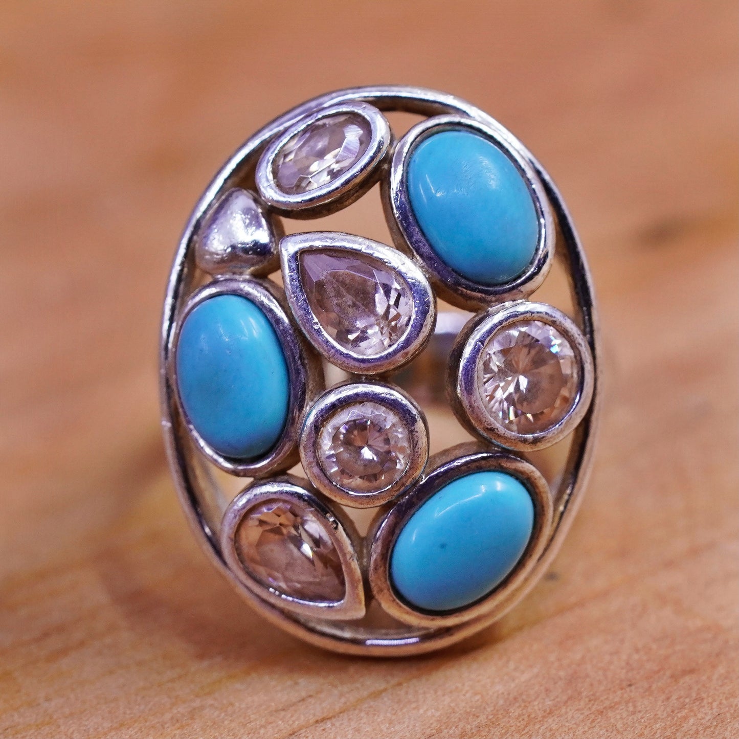 Size 5.75, vintage Native American Sterling silver handmade ring turquoise cz
