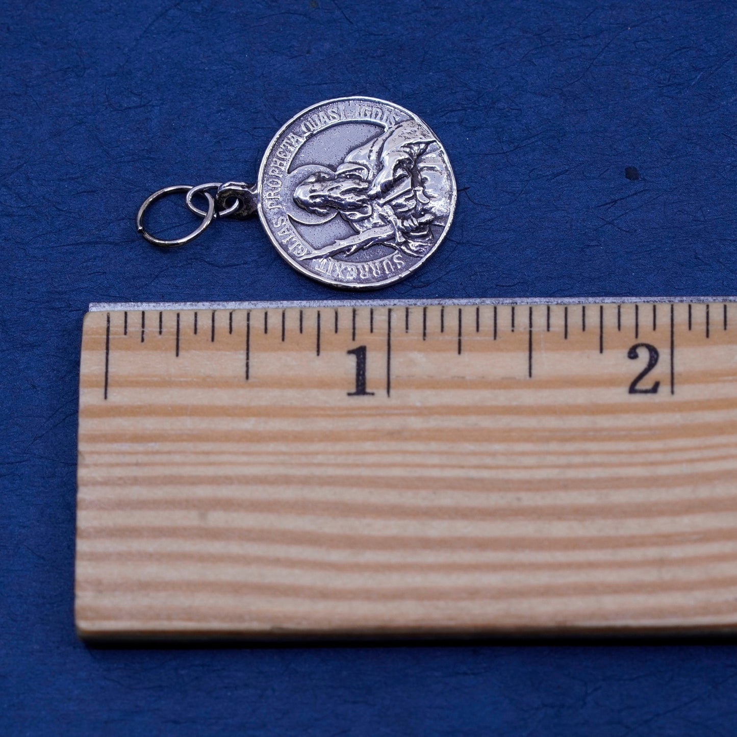 sterling silver pendant, 925 tag charm “surrexit Elias propheta quasi ignis