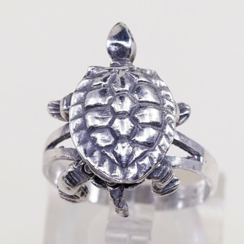 Size 4 Vintage Mexico Sterling Silver Handmade Sea Turtle Ring W/ Movable Joint