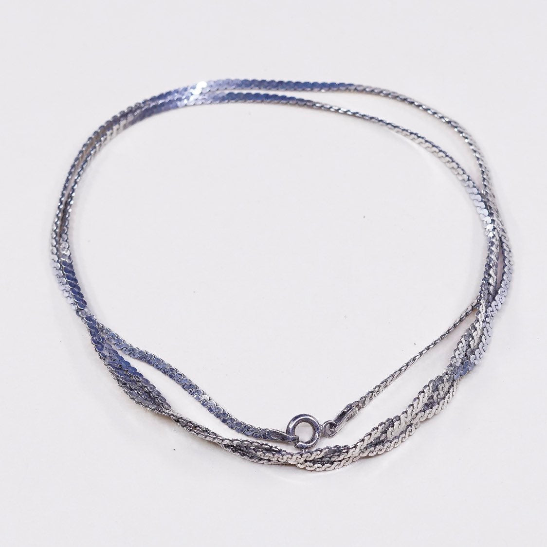 18", 2mm, vtg Sterling silver handmade chain, 925 S link woven necklace