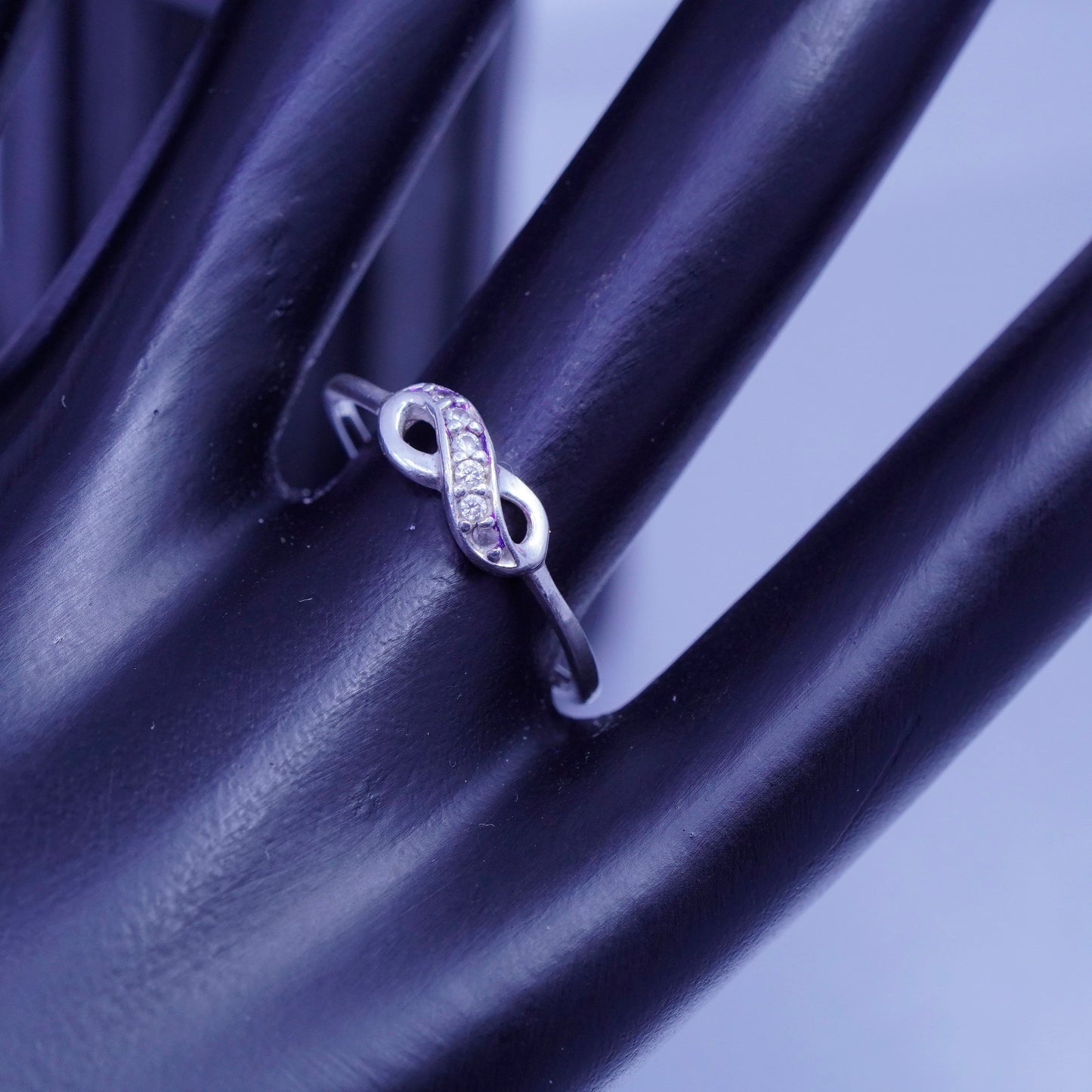 Size 9.25, Sterling 925 silver wedding ring, infinity endless loop diamond band