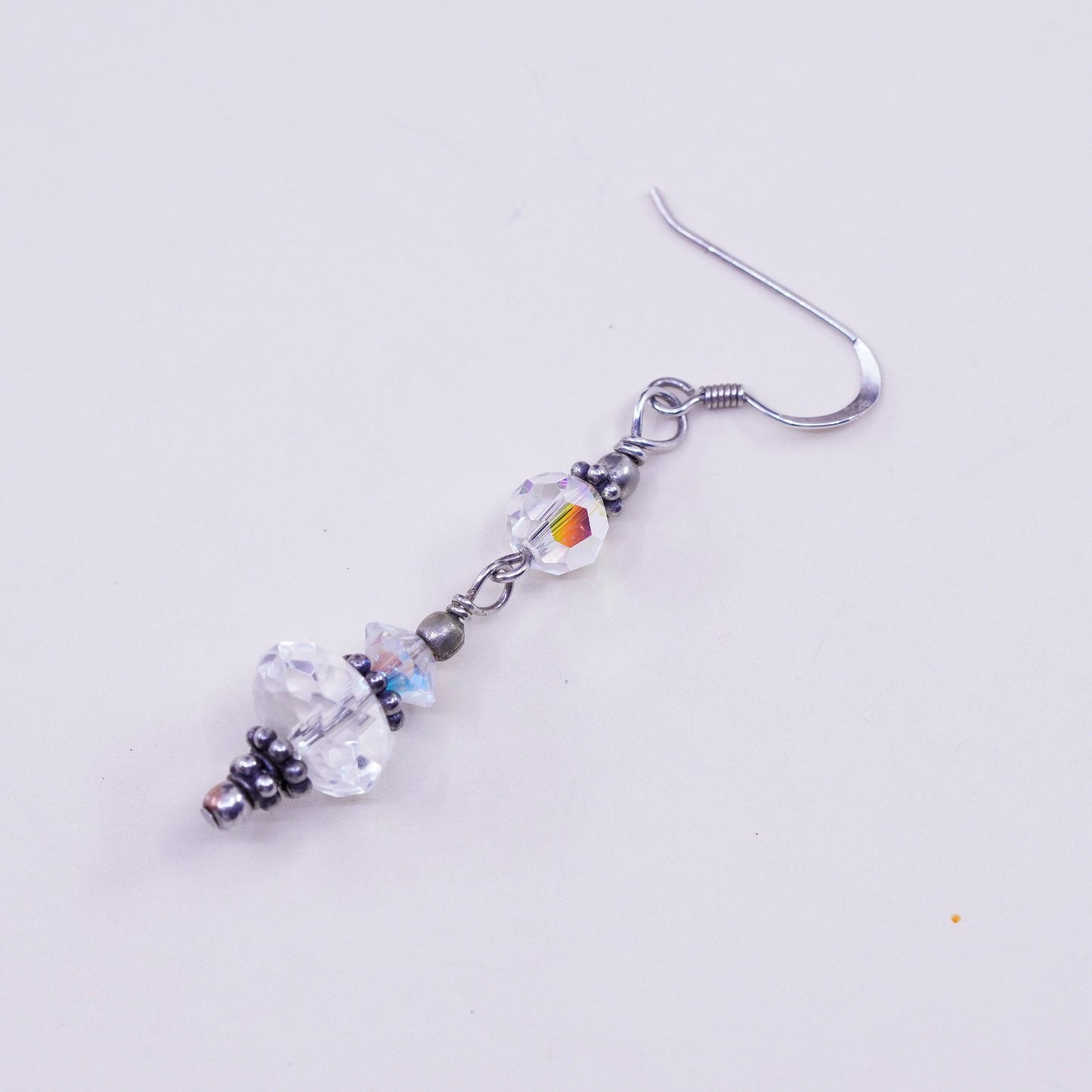 Vintage Sterling 925 silver handmade earrings with crystal