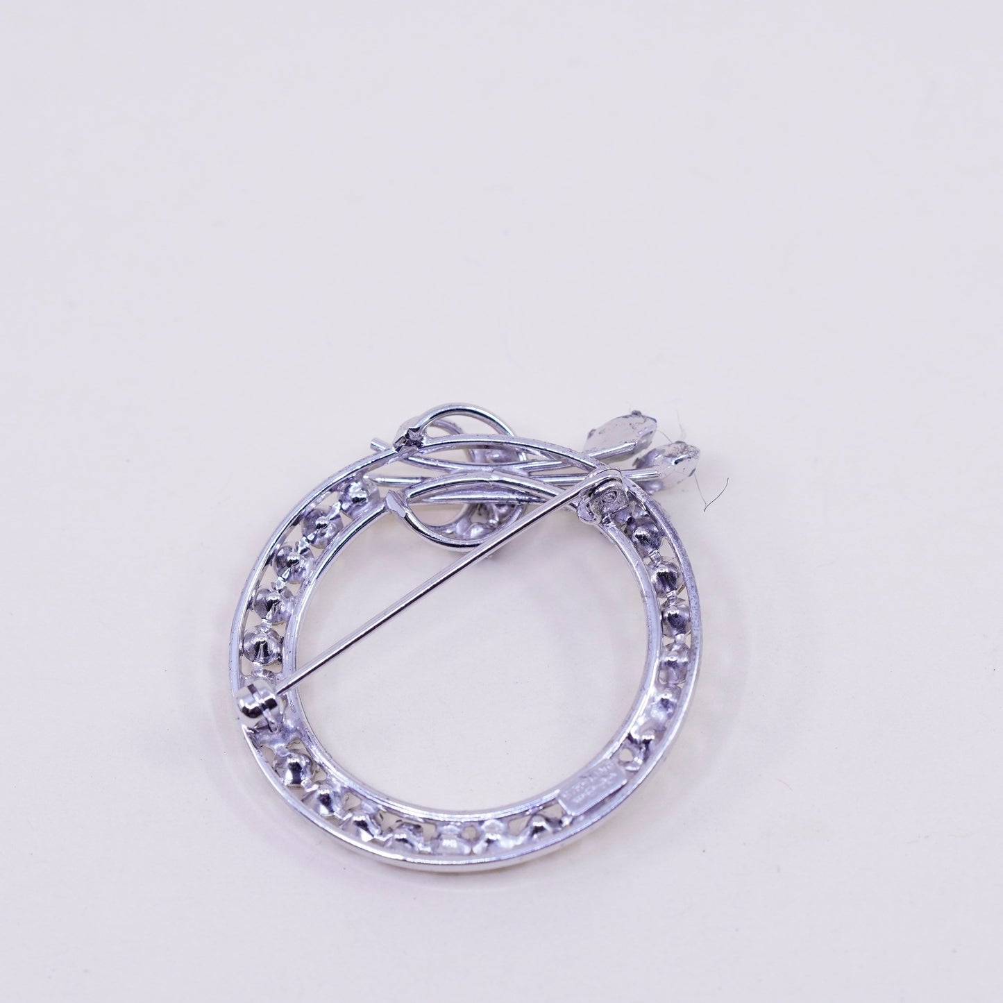 CA vintage Sterling silver handmade brooch, 925 circle pin with Rhinestone