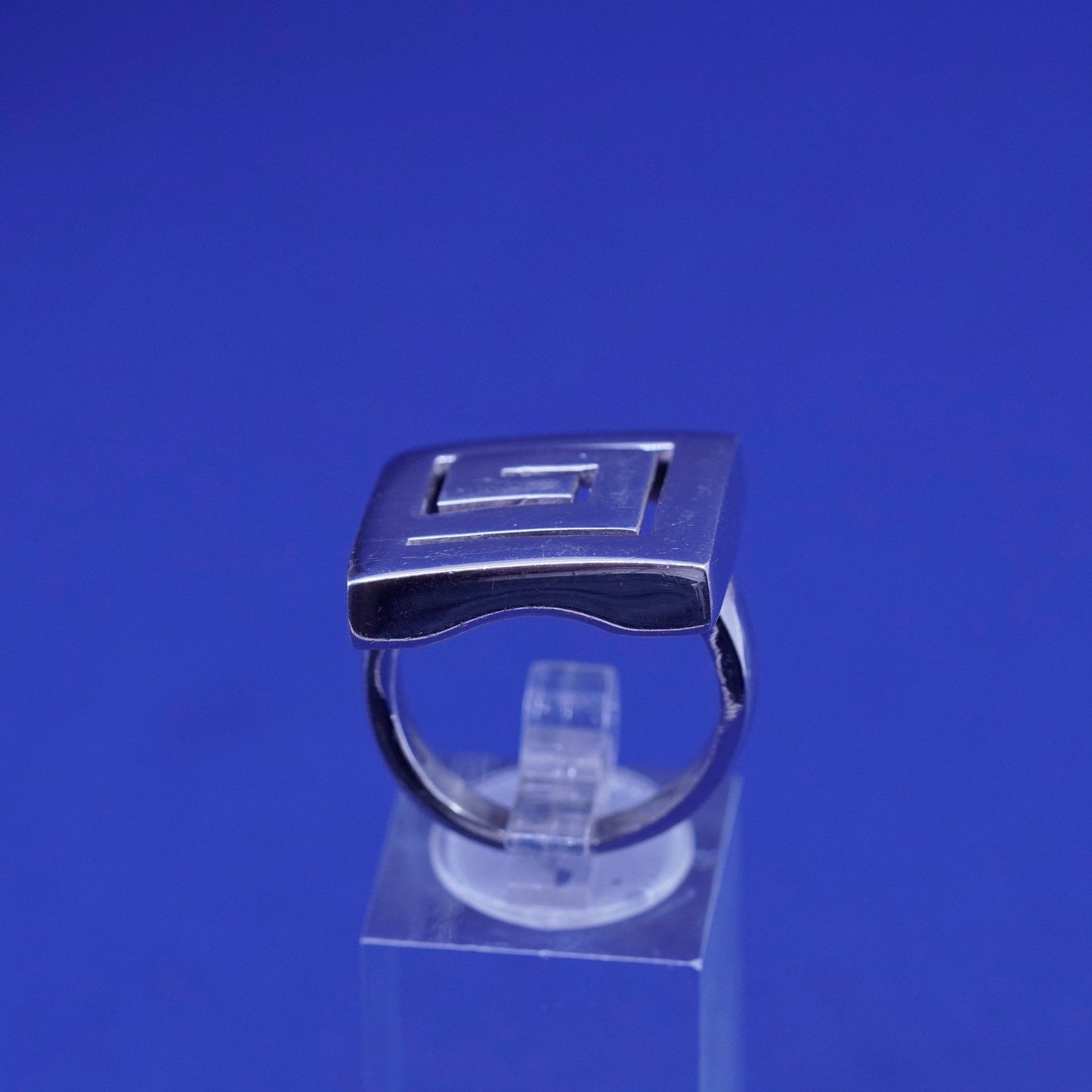 sz 7.75, vintage Sterling 925 silver handmade ring statement band w/ Greek key
