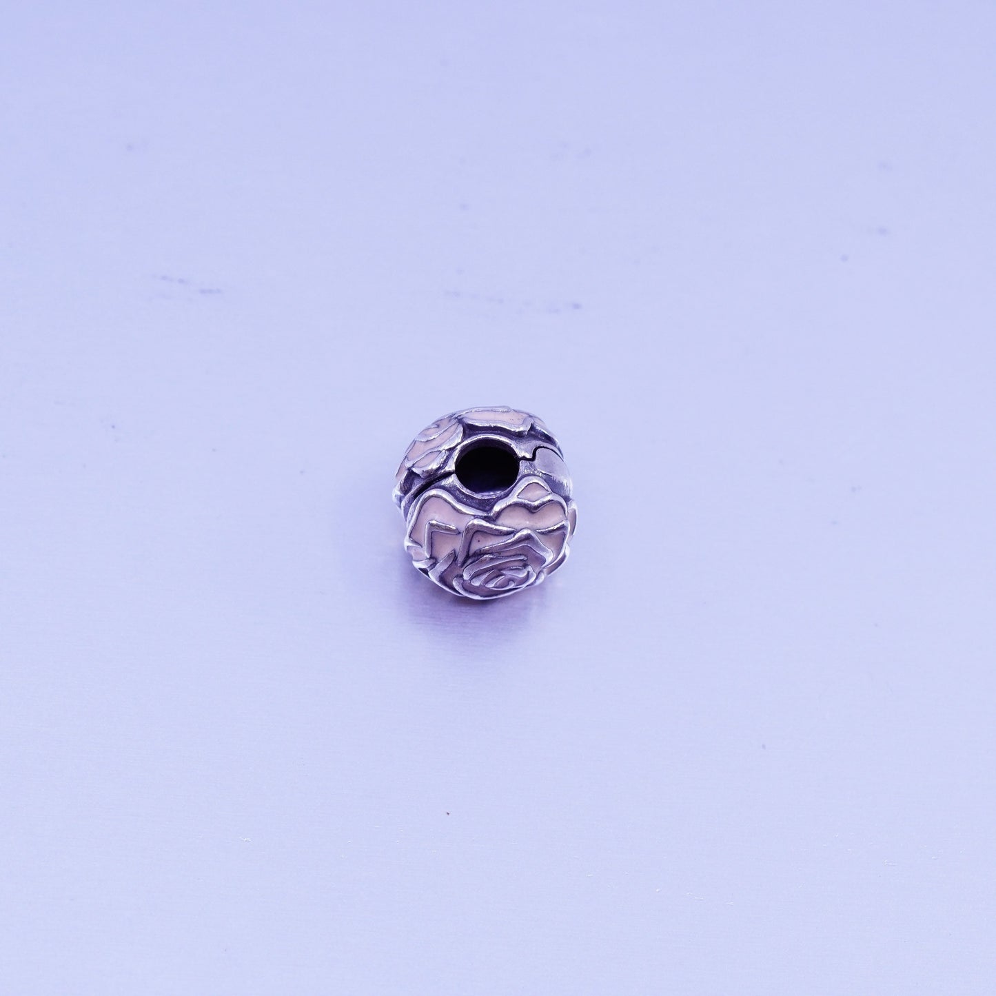 antique ALE sterling 925 silver bead charm enamel rose flower pendant charm