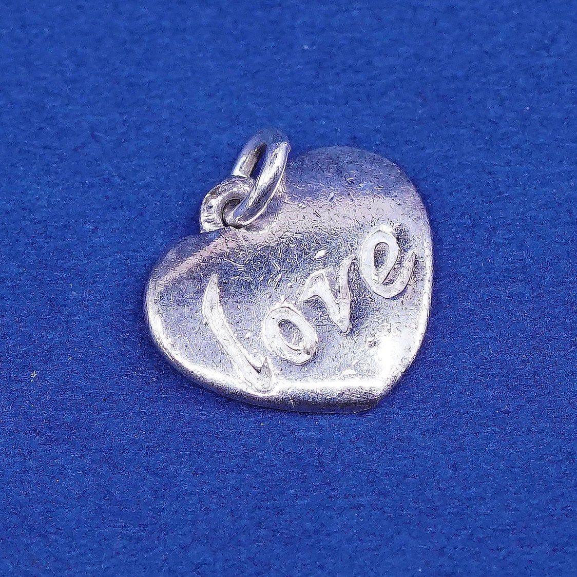 vtg sterling silver handmade pendant, 925 heart charm Embossed “love”