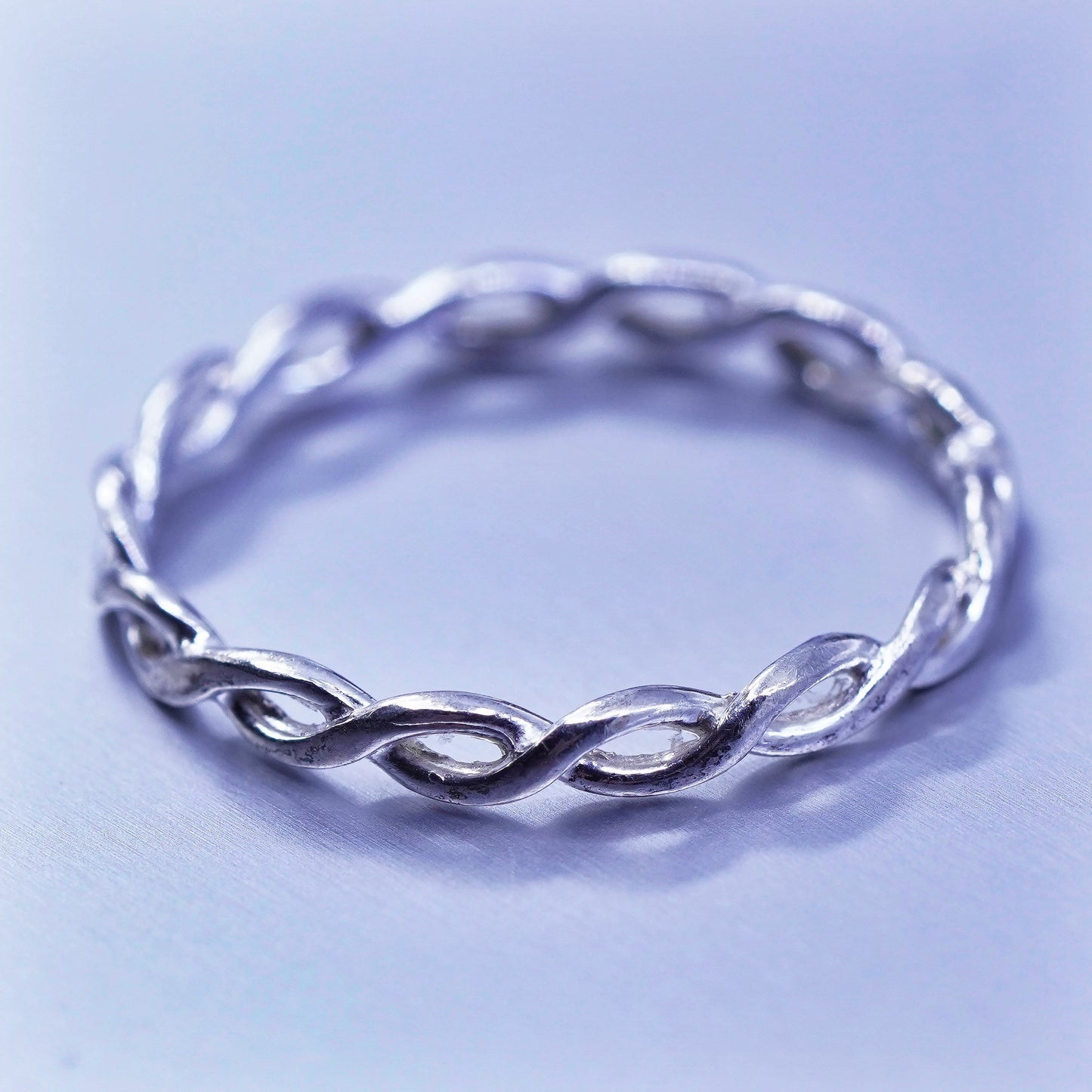sz 7.75, southwestern Sterling 925 silver handmade ring, woven braided band