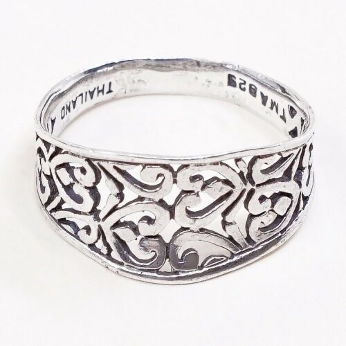Size 8.75, Vtg Sterling Silver Handmade Ring, 925 Silver Band W/ Filigree Whirl