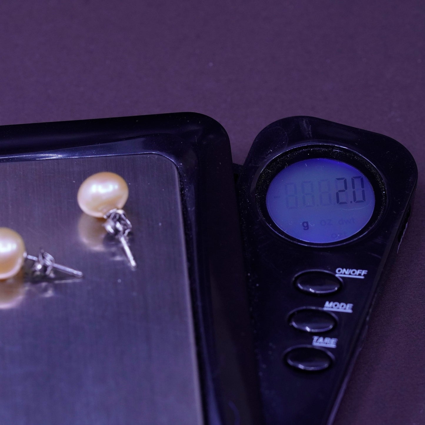 Vintage Sterling silver handmade earrings, 925 orange pearl studs