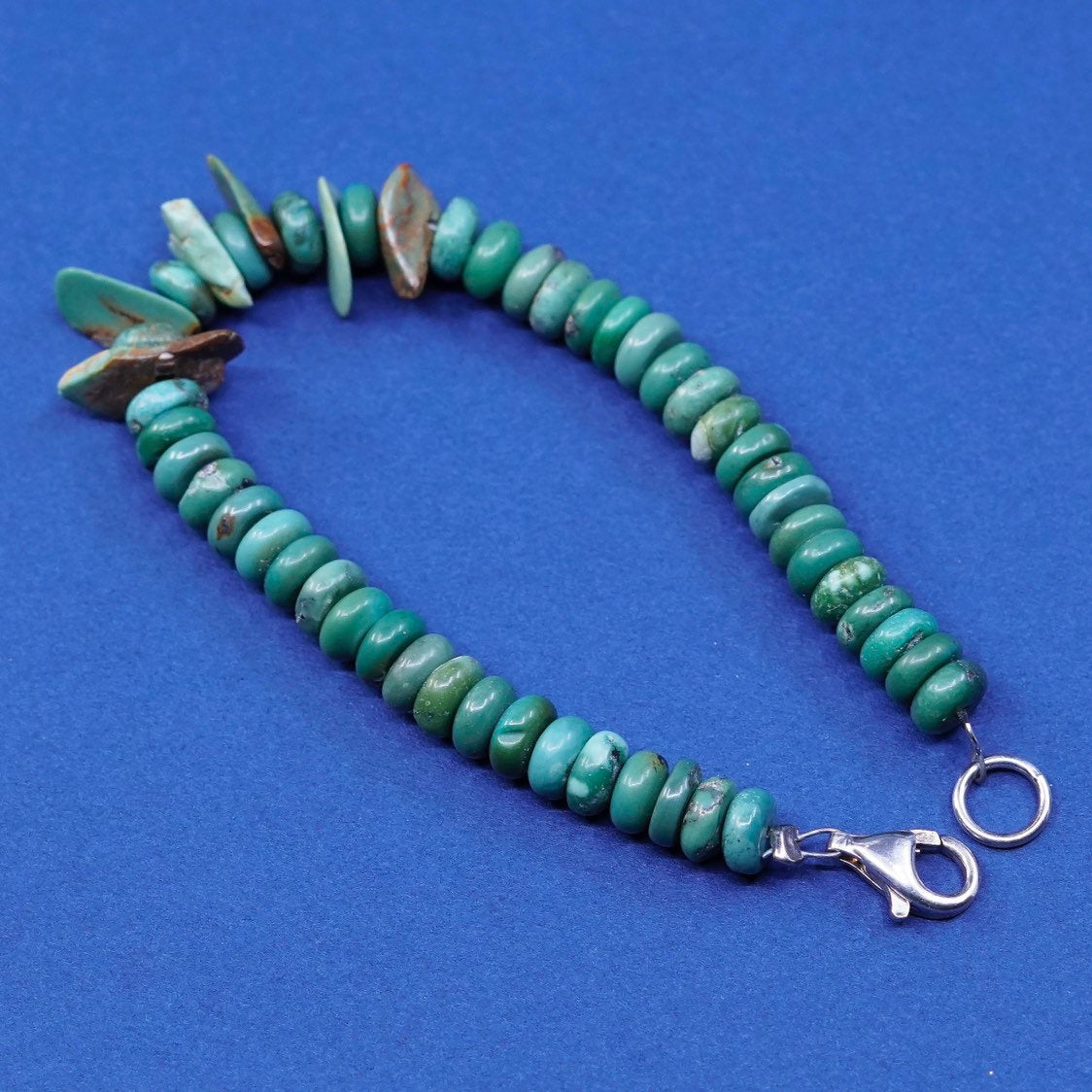 6”, sterling silver handmade bracelet, Native American navajo heishi turquoise