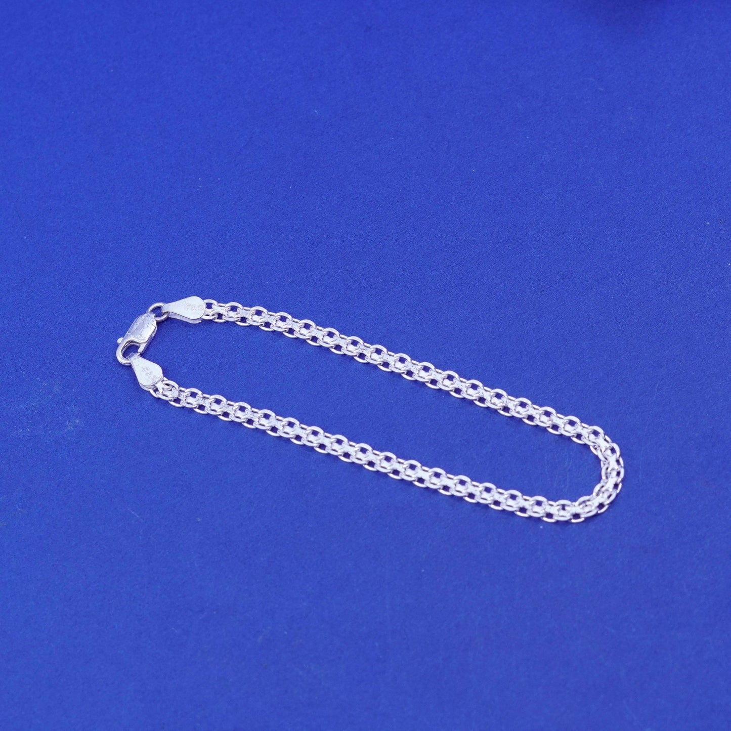 8”, 4mm, vintage Sterling silver handmade bracelet, 925 flatten nugget link