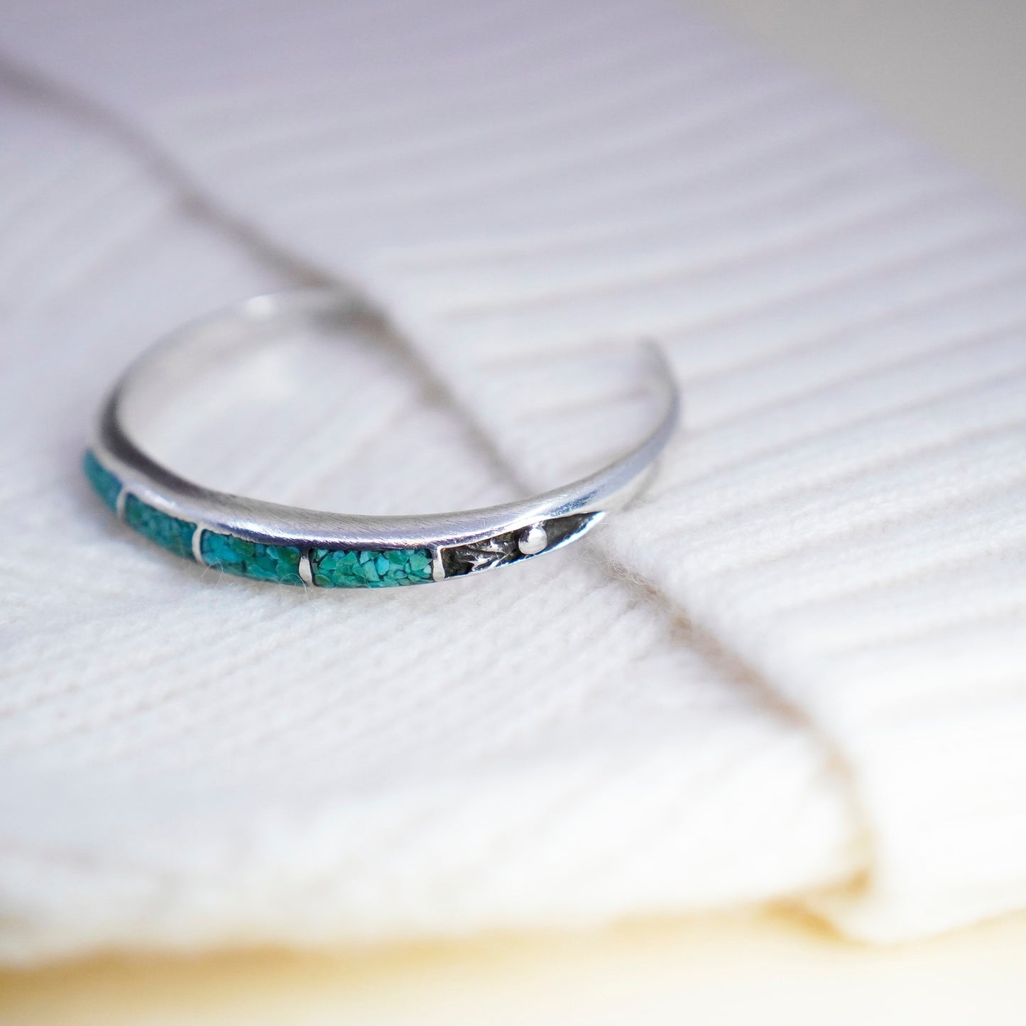 6.25”, Native American Navajo sterling silver cuff turquoise inlay, bracelet