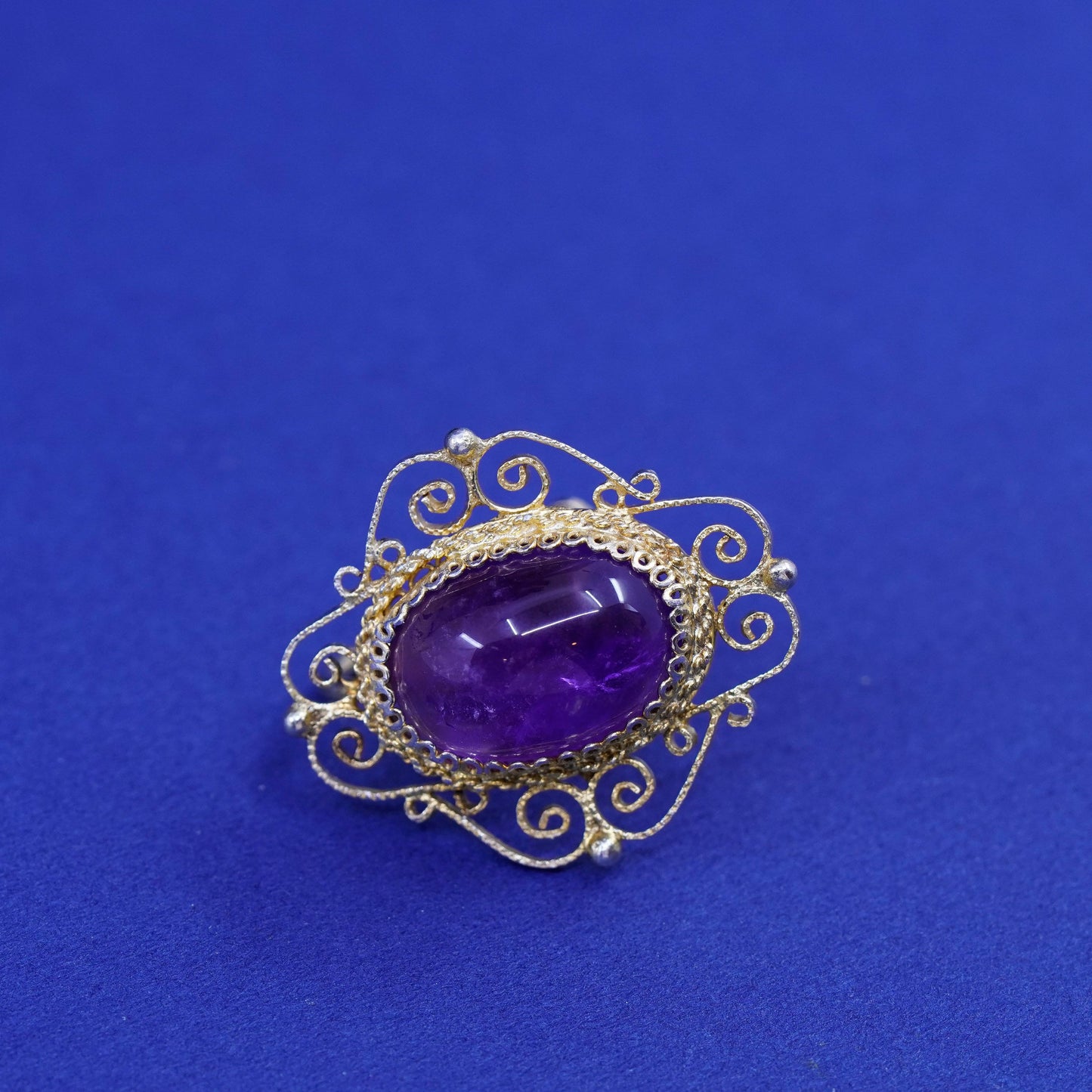 vermeil Sterling silver handmade earrings gold 925 filigree screw back amethyst