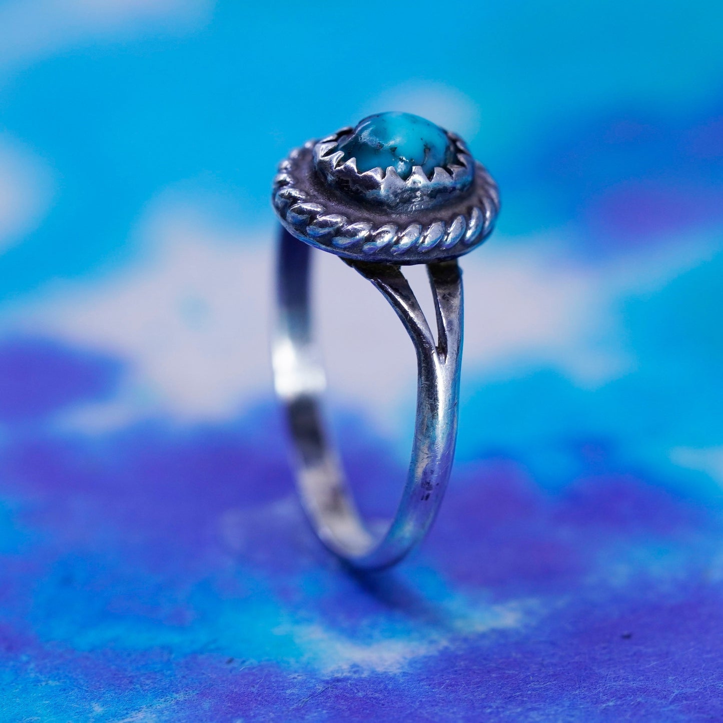 Size 6, Native American, southwestern Sterling silver handmade ring turquoise
