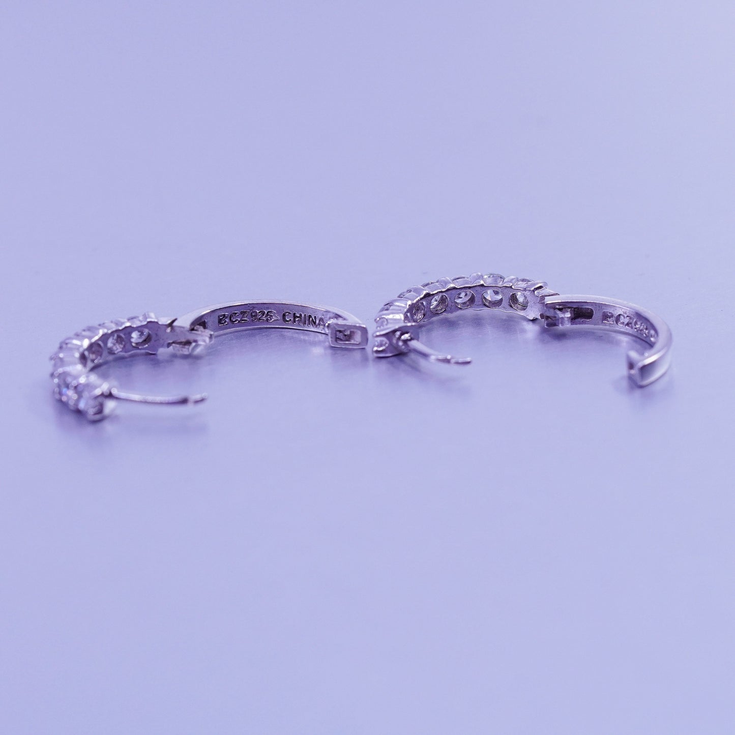 0.5”, vintage Sterling silver handmade earrings, 925 huggie hoops with cz