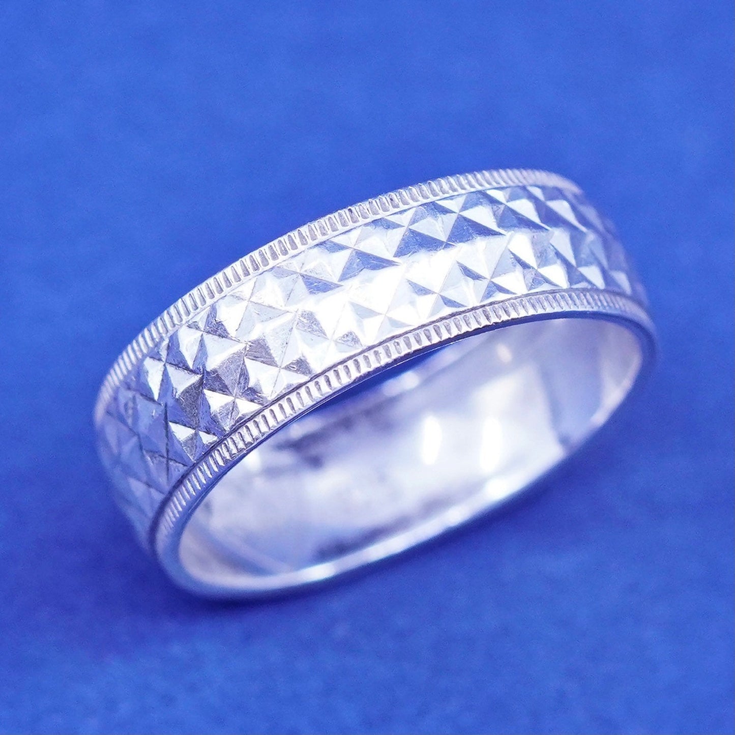 Size 7, Sterling silver handmade ring, southwestern 925 stackable textured band