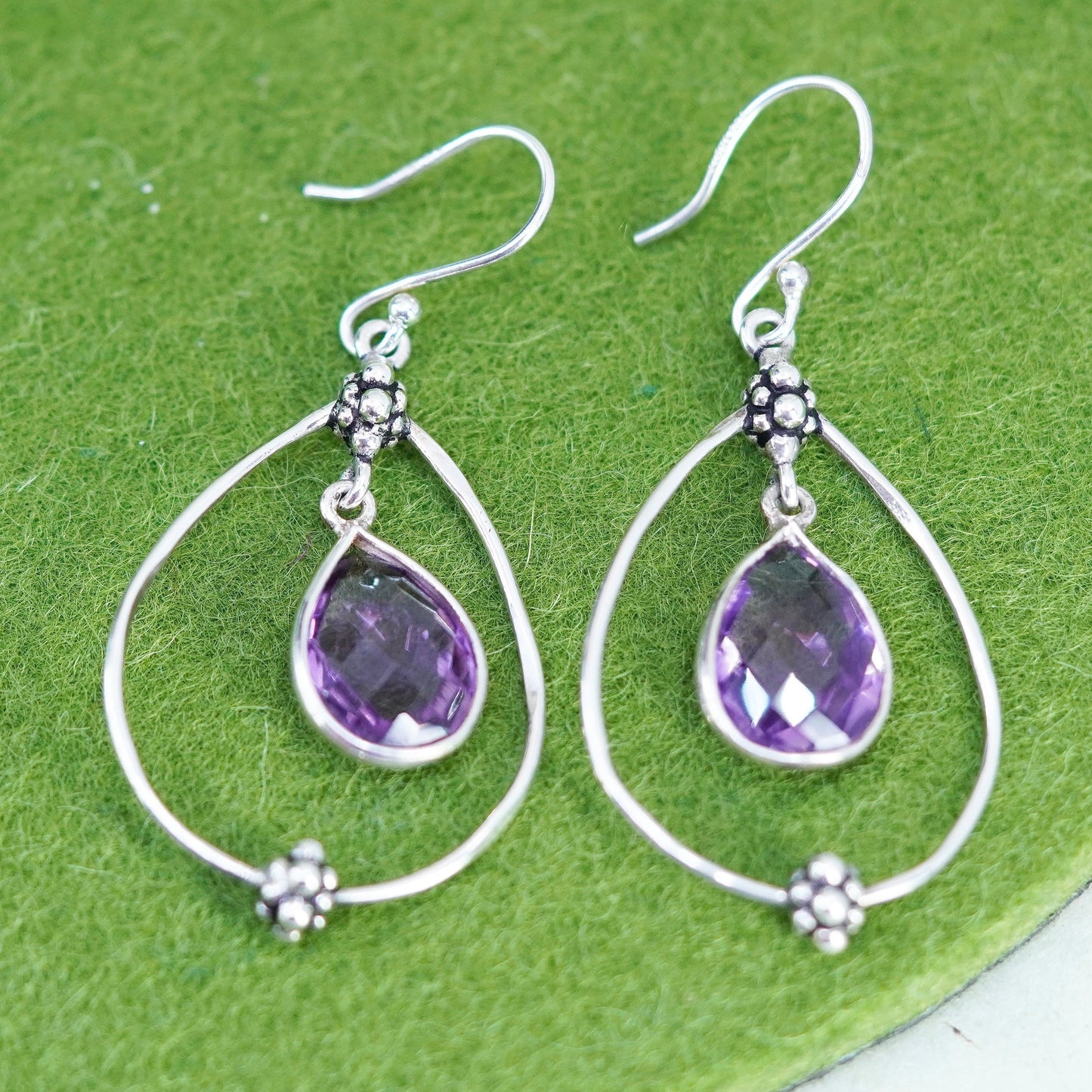 Vintage peyote bird sterling 925 silver handmade earrings w/ teardrop amethyst