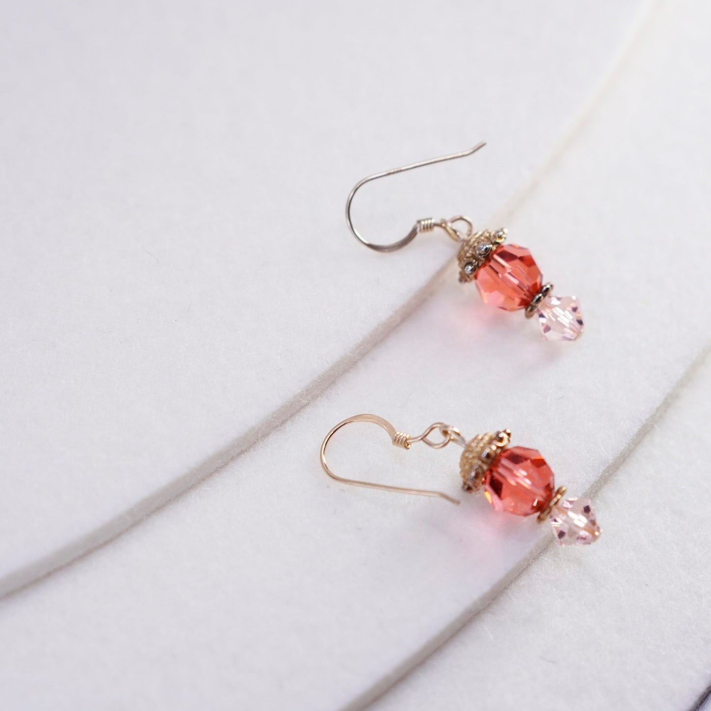 Vintage 14K GF earrings with teardrop pink crystal