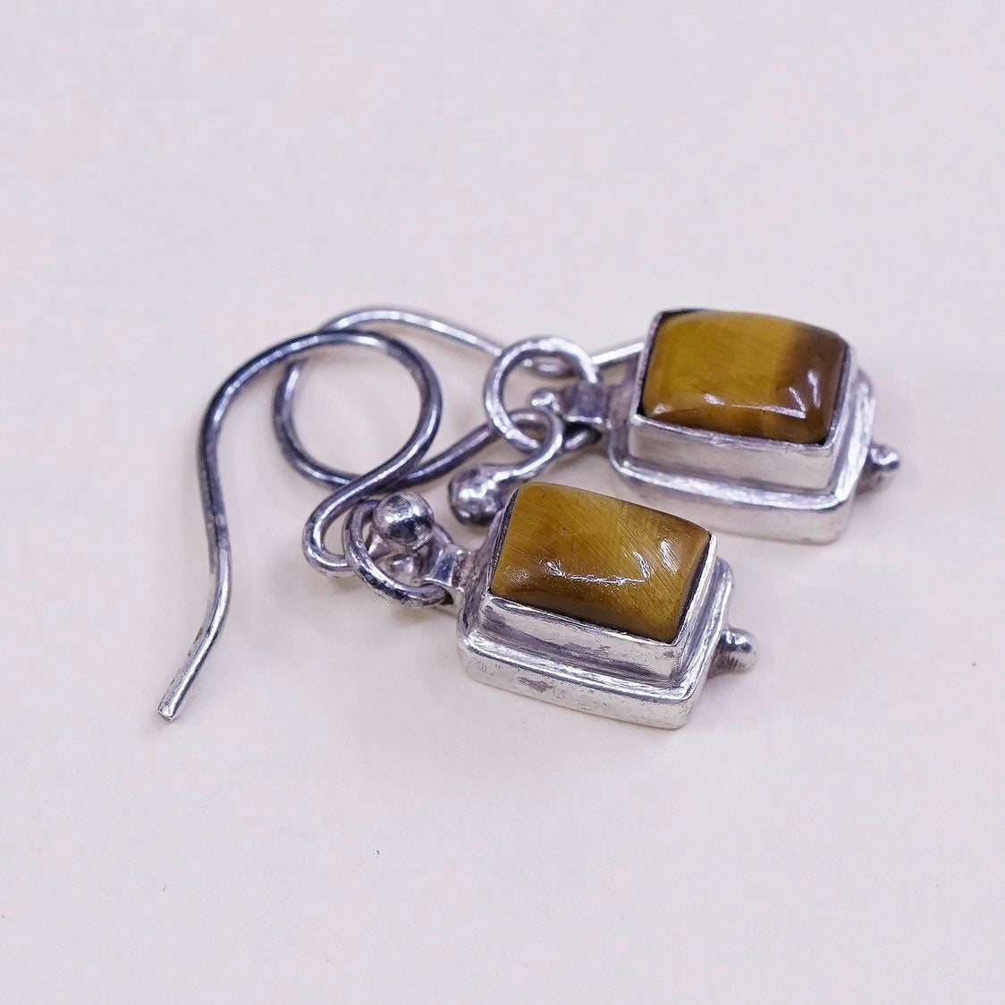Sterling silver handmade earrings, 925 with tiger eye dangles, stamped 925