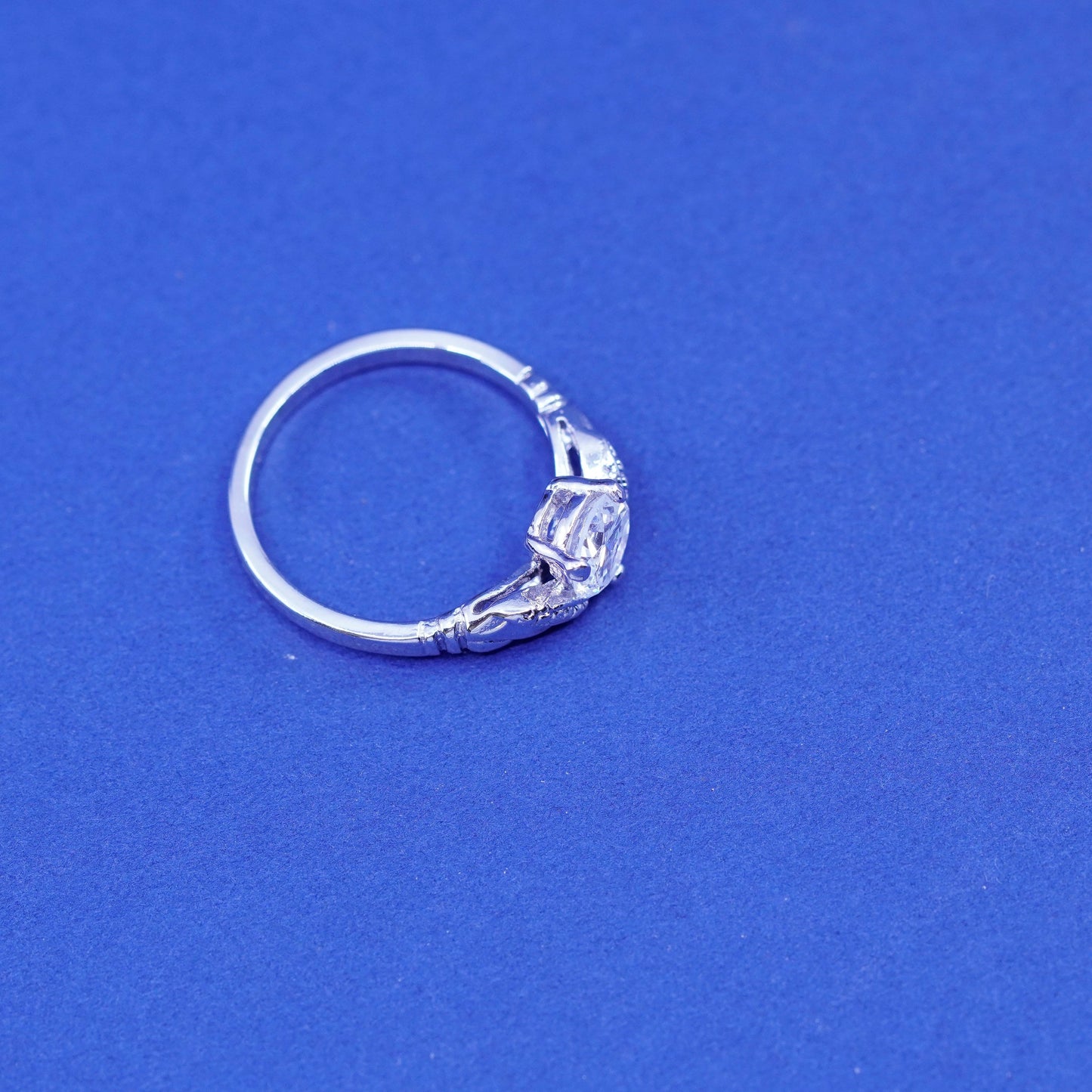 Size 8, vintage Sterling 925 silver engagement anniversary ring with cluster Cz