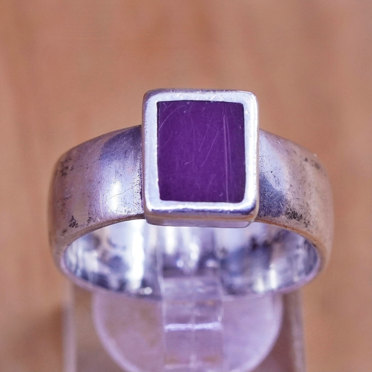 Size 9.5, Mexico Sterling silver handmade ring onyx, southwestern 925 band
