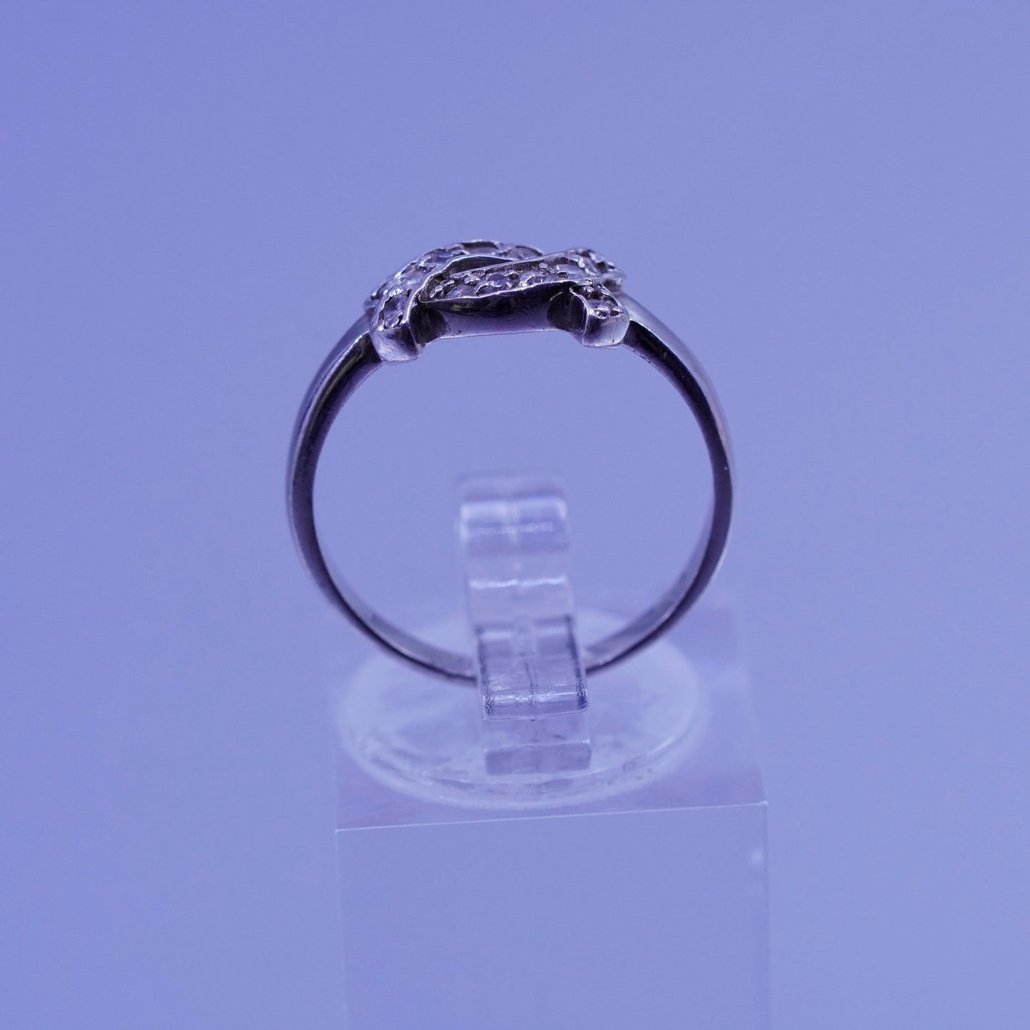 Size 7.25, vintage Sterling 925 silver handmade band ring with cluster Cz