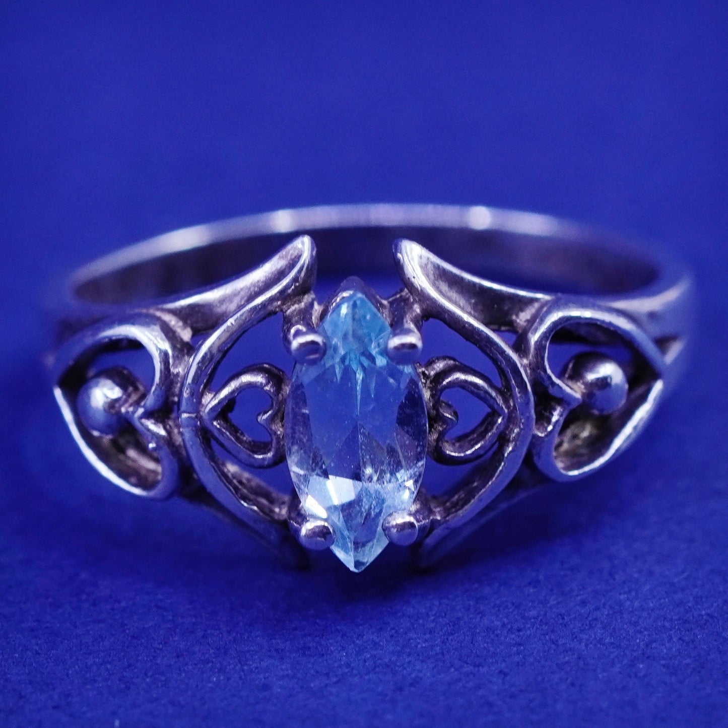 Size 4.75, vintage sterling 925 silver handmade ring with blue topaz