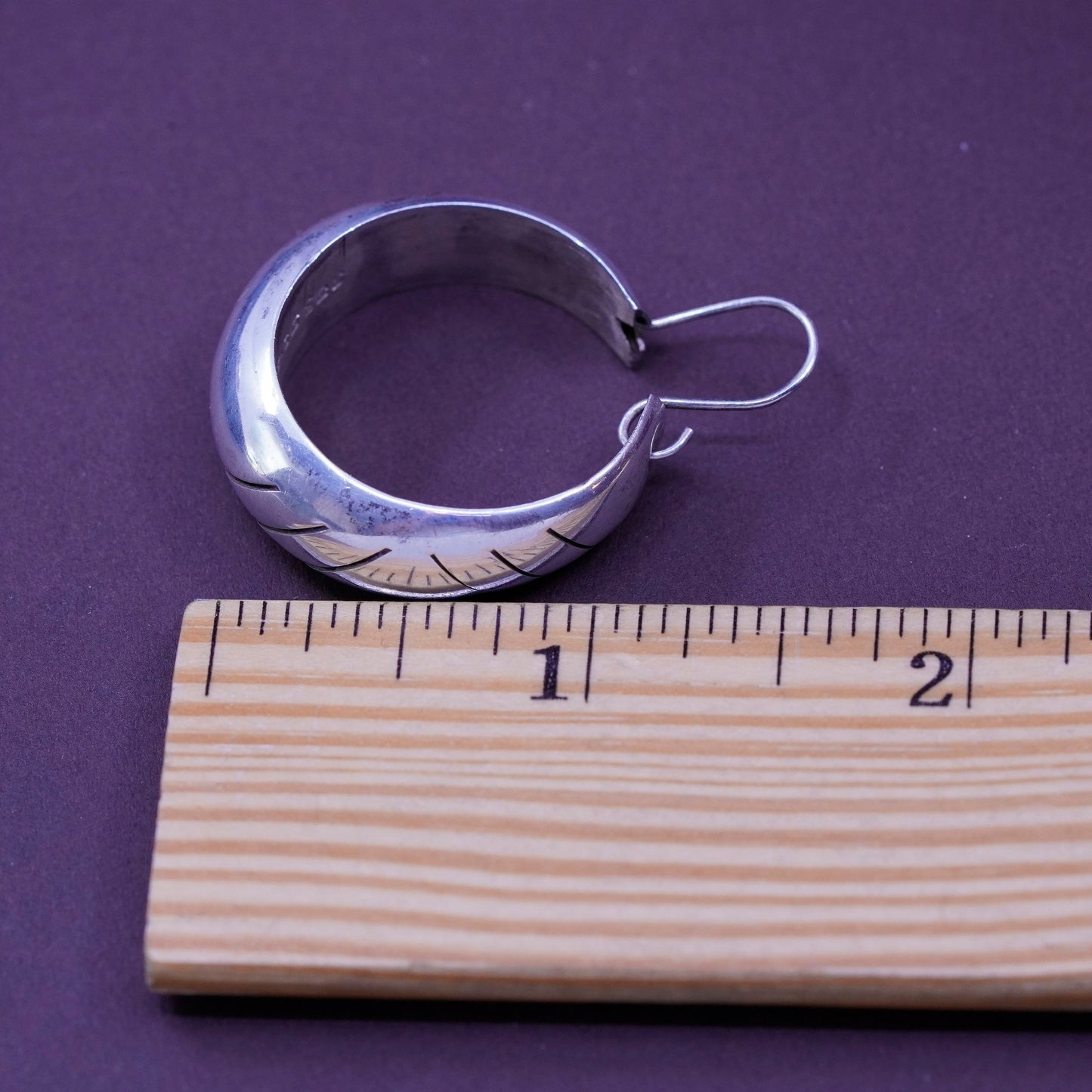 1.5”, Vintage Sterling silver handmade earrings, 925 textured hoops
