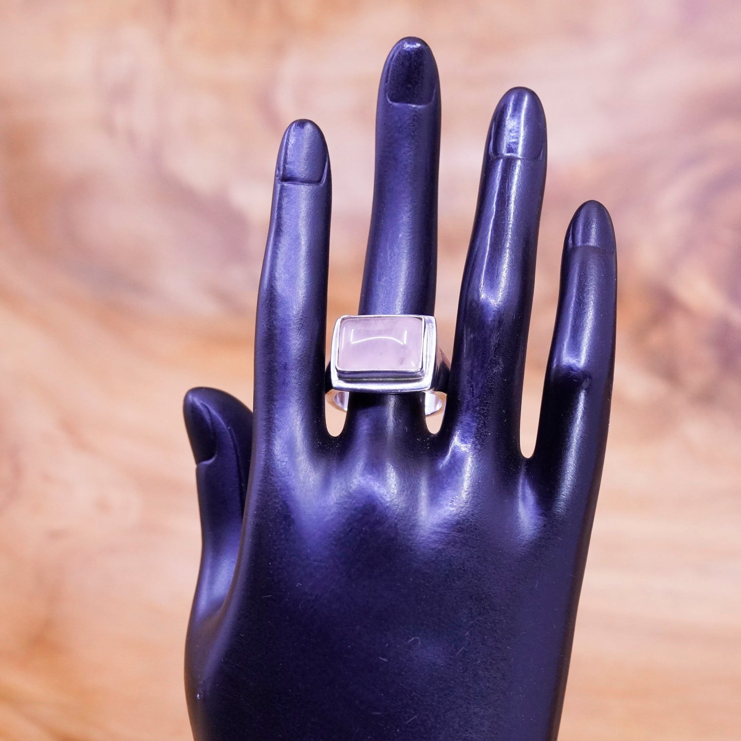 Size 10.5, vintage Sterling 925 silver handmade bold ring with pink Quartz