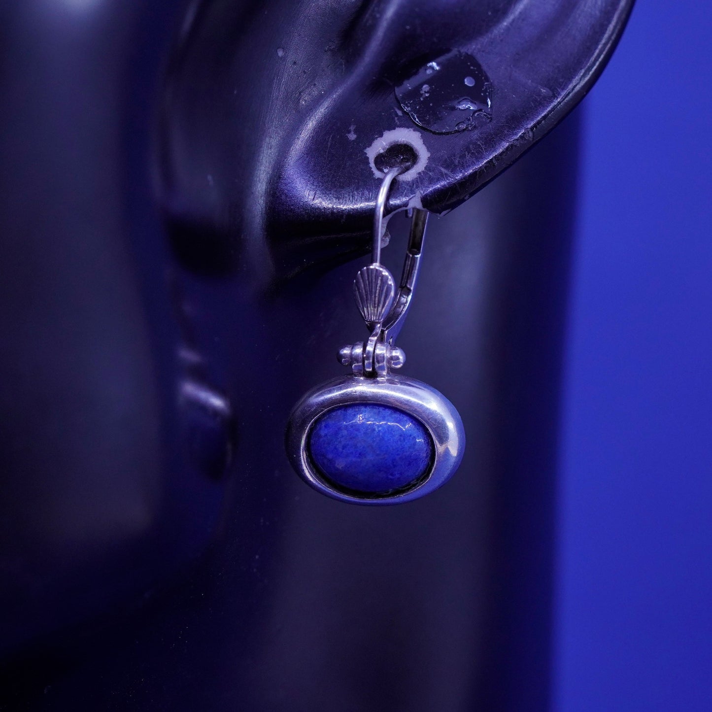 Vintage sterling 925 Silver handmade earrings with oval sodalite