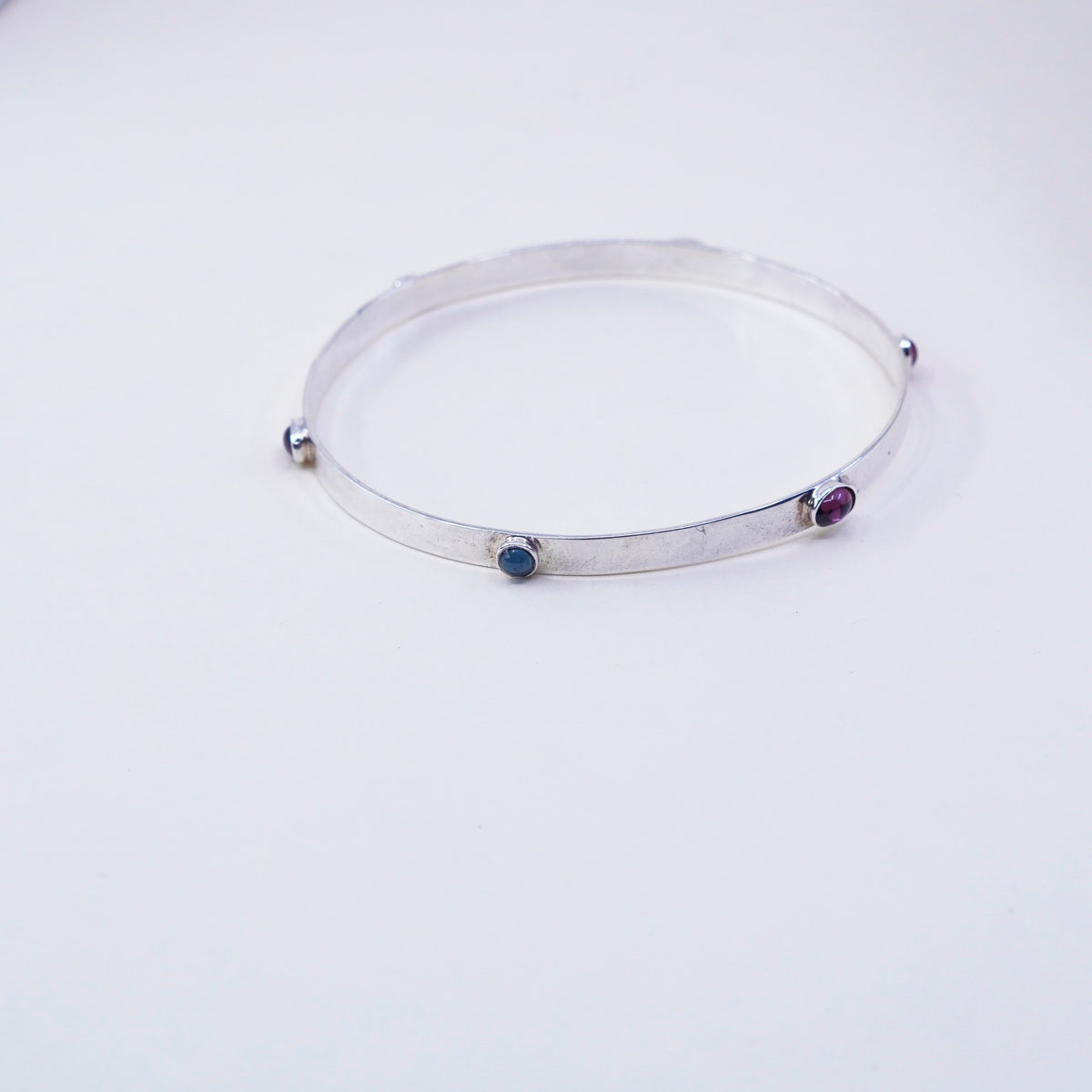 8.5”, vintage modern sterling 925 silver handmade bracelet, bangle with Crystal