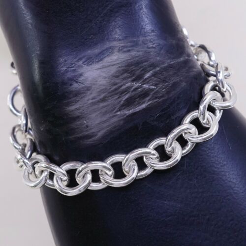 6.75”, 10mm, Vtg Sterling Silver Handmade Bracelet, 925 bold circle Charm chain