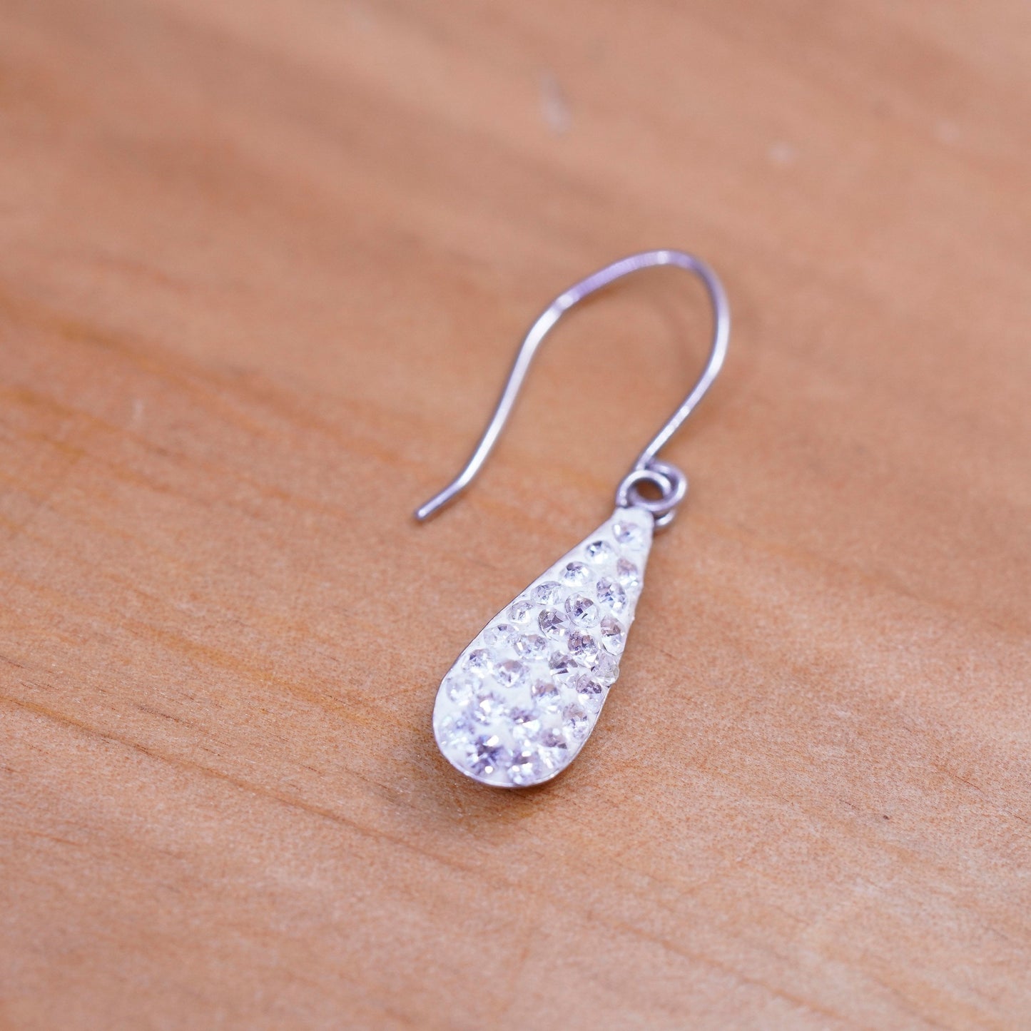 Vintage Sterling silver earrings, 925 teardrops with cluster Cz