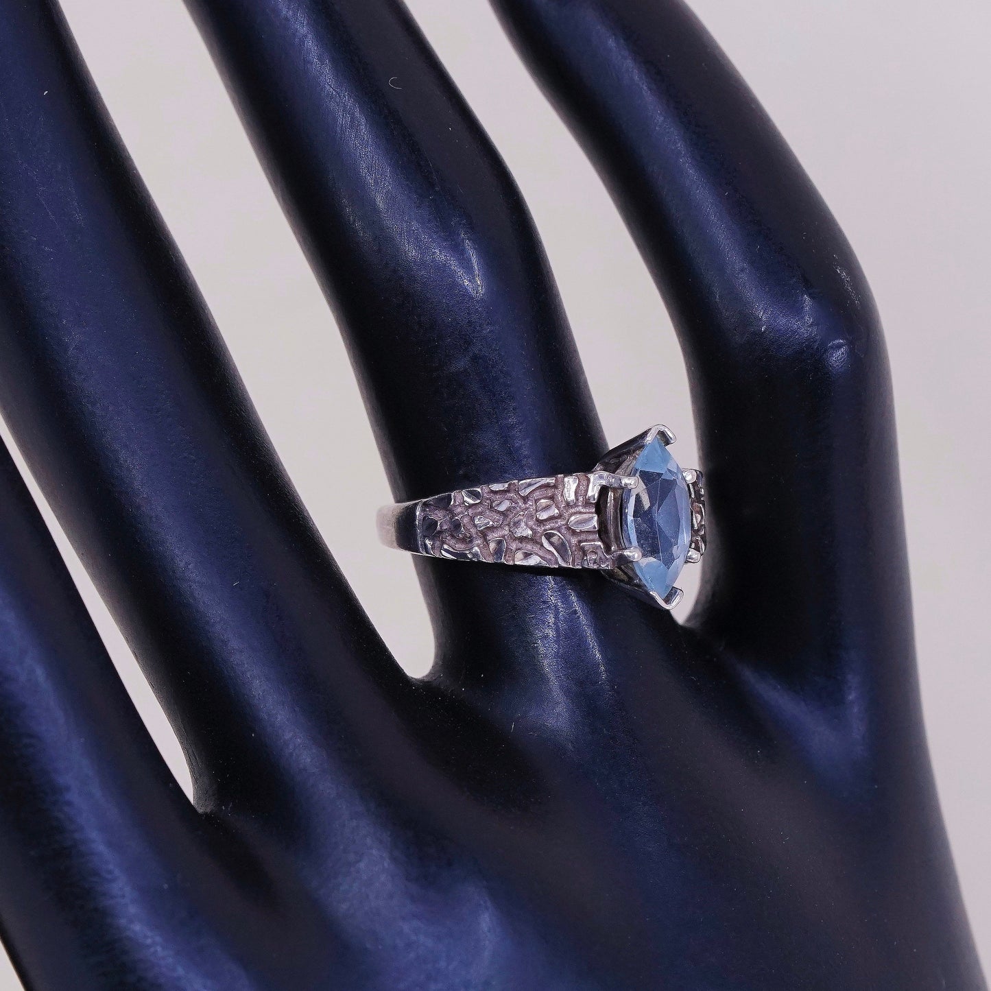 sz 6, VTG Karana Sterling silver statement engagement ring w/ blue topaz