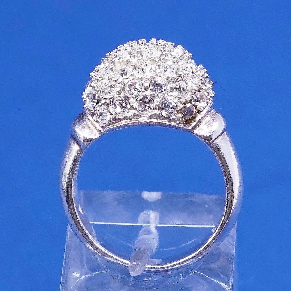 sz 5, vtg Sterling silver handmade ring, 925 w/ cluster crystal