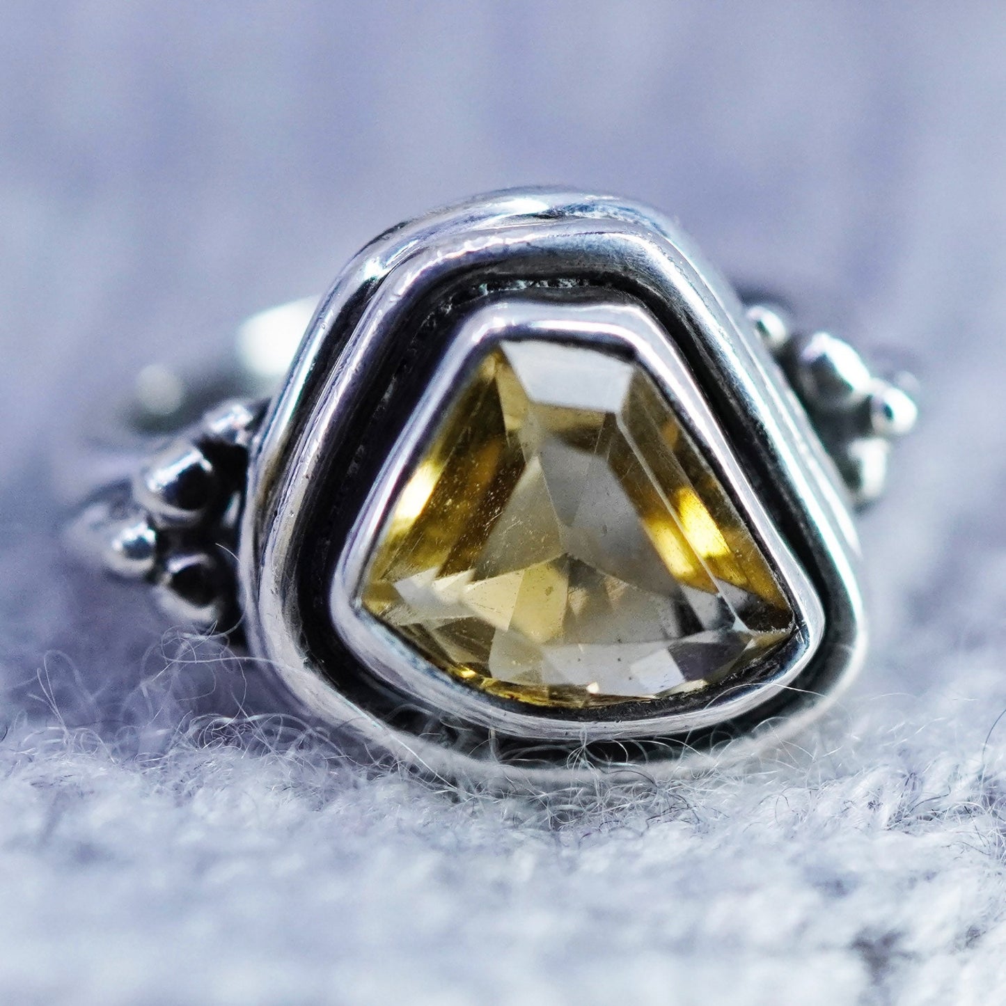 Size 6.25, vintage sterling 925 silver ring, handmade band with citrine
