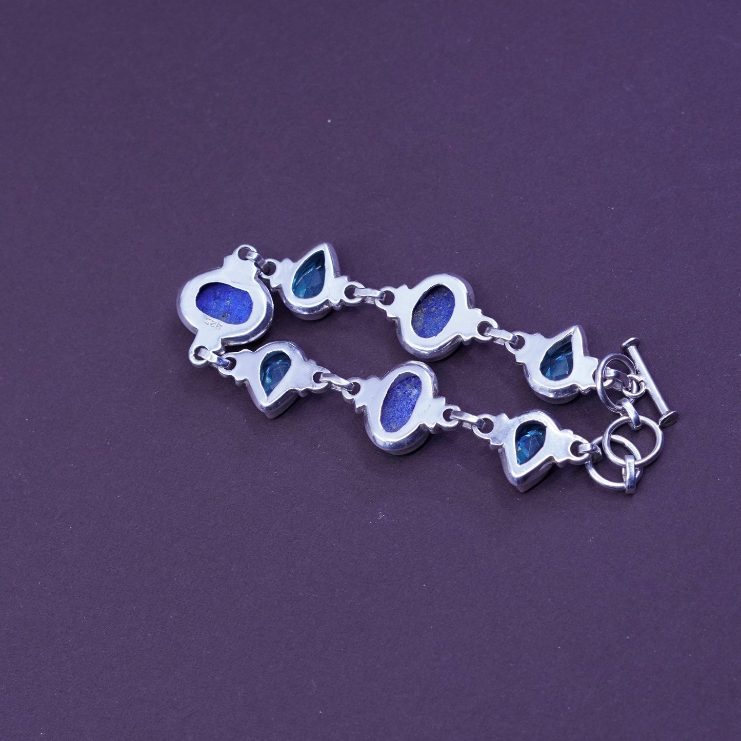 7+1”, Sterling 925 silver handmade bracelet with lapis lazuli N teardrop topaz