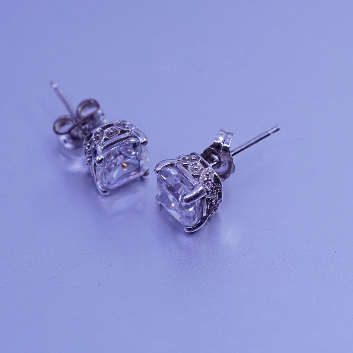 Vintage Sterling 925 silver earrings, studs with cz inlay