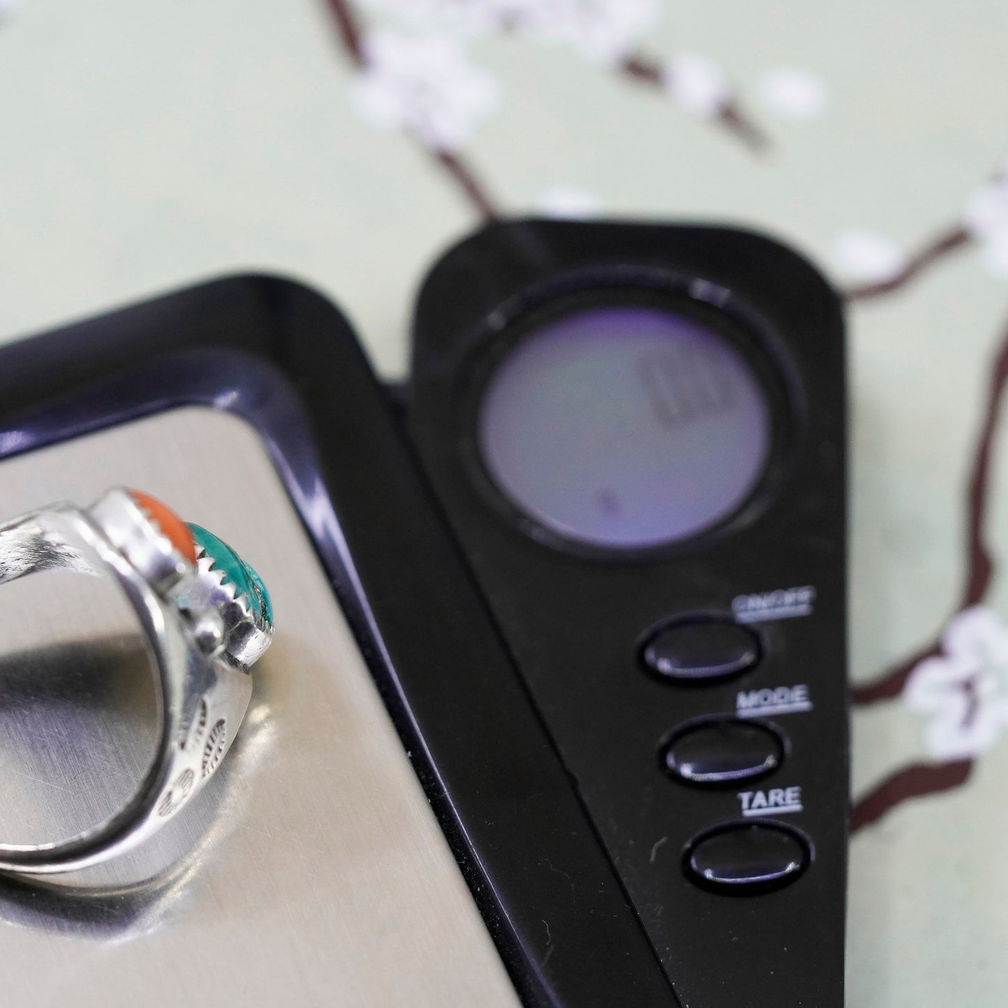 Size 9.75, sterling silver ring, Native American 925 band ring turquoise, coral