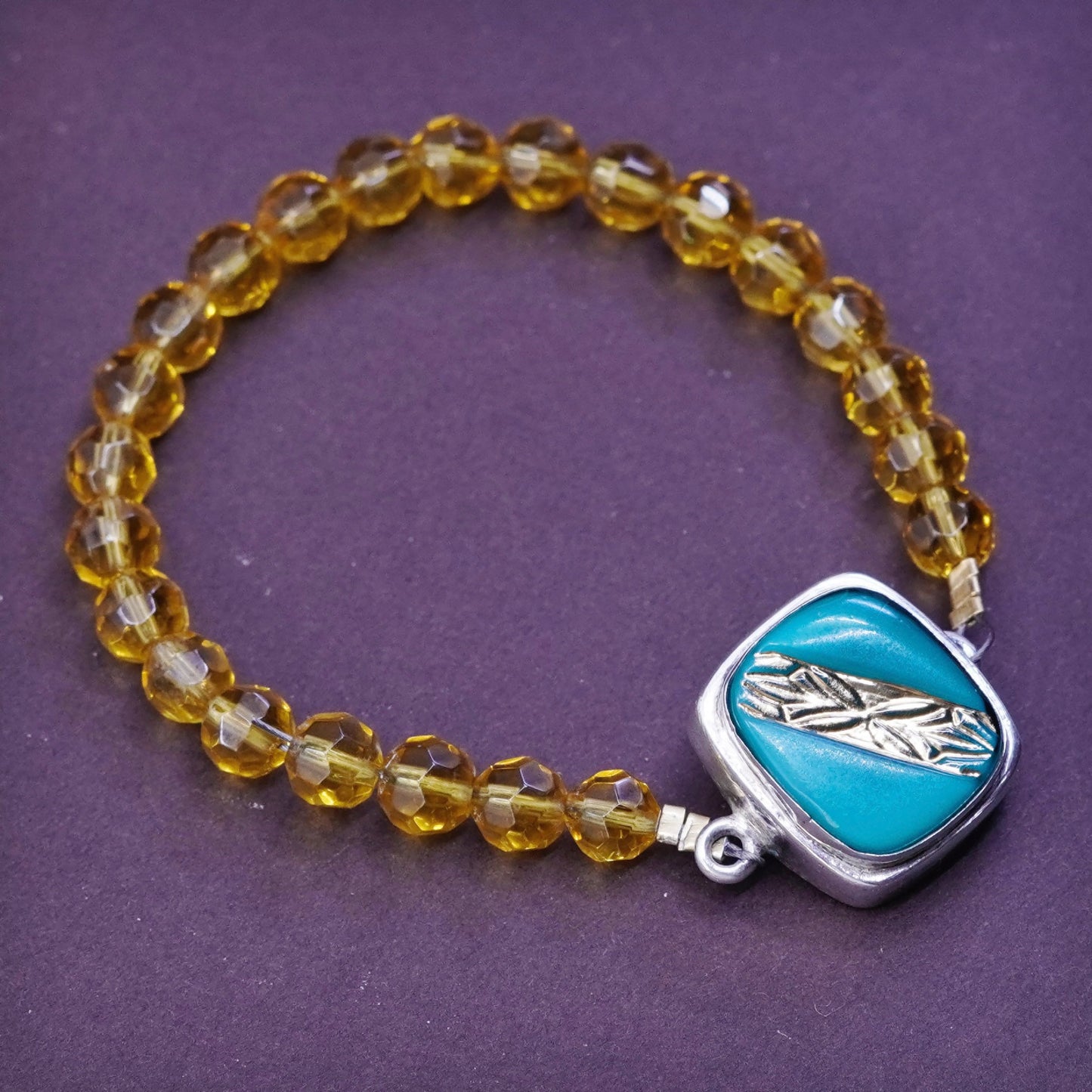5.75”, Sterling silver handmade bracelet with citrine beads and turquoise