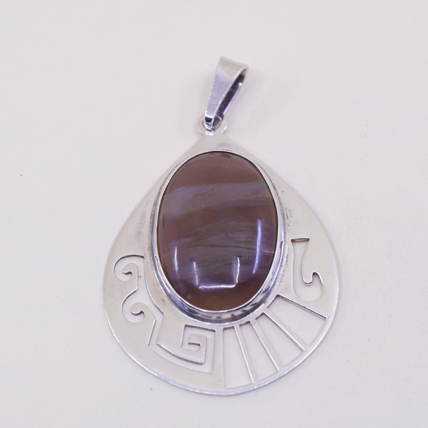 Vintage huge mexico sterling 925 silver handmade teardrop pendant with agate