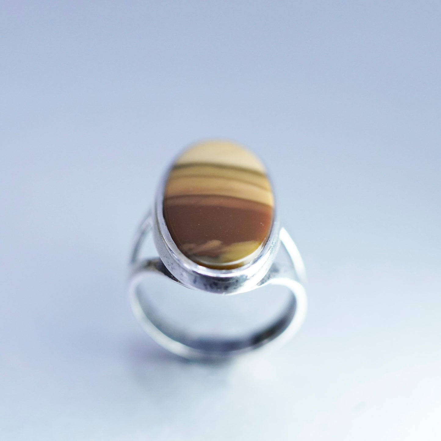 Size 6, southwestern Sterling 925 silver handmade ring w/ oval landscape jasper