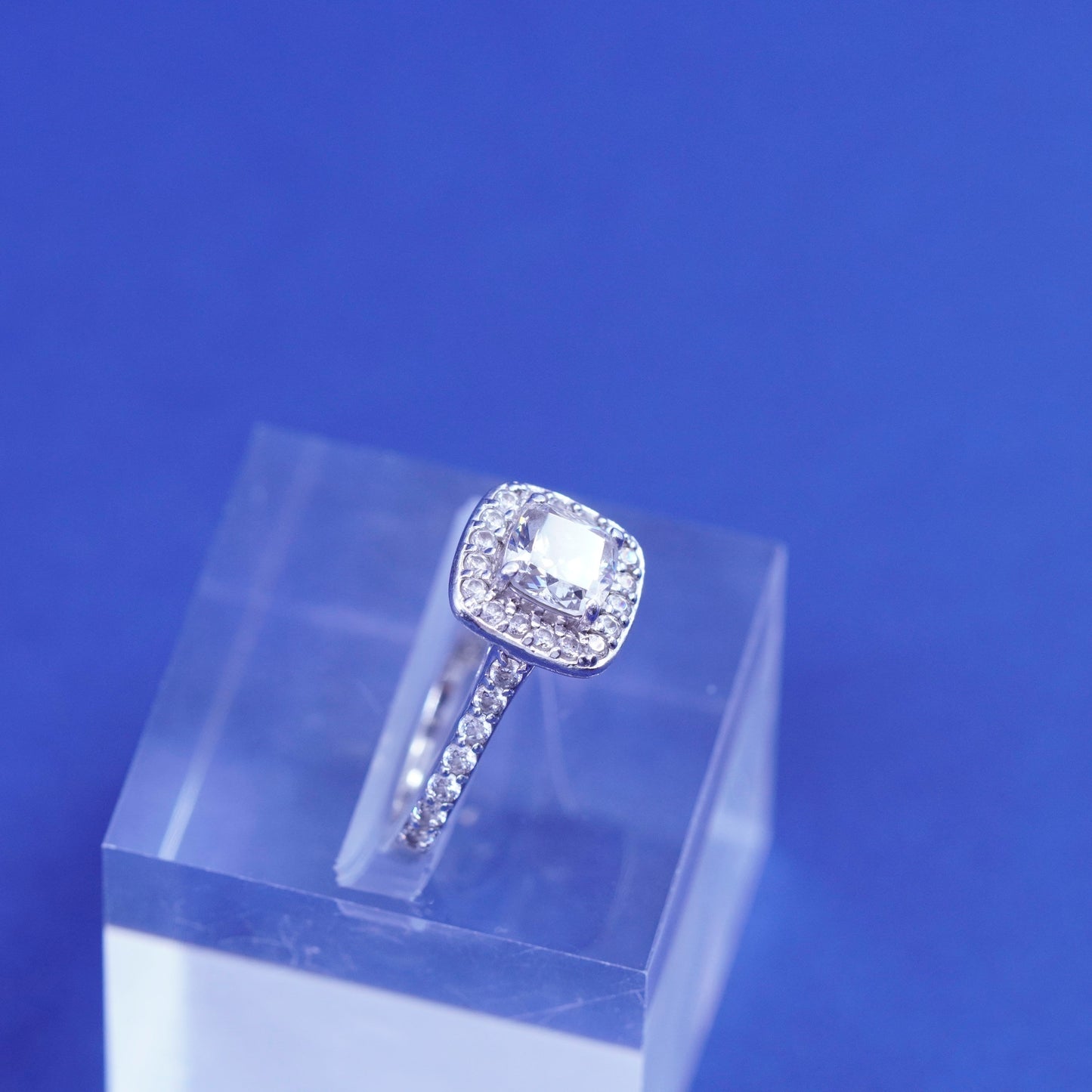 Size 5, vintage Sterling 925 silver engagement ring with cluster Cz