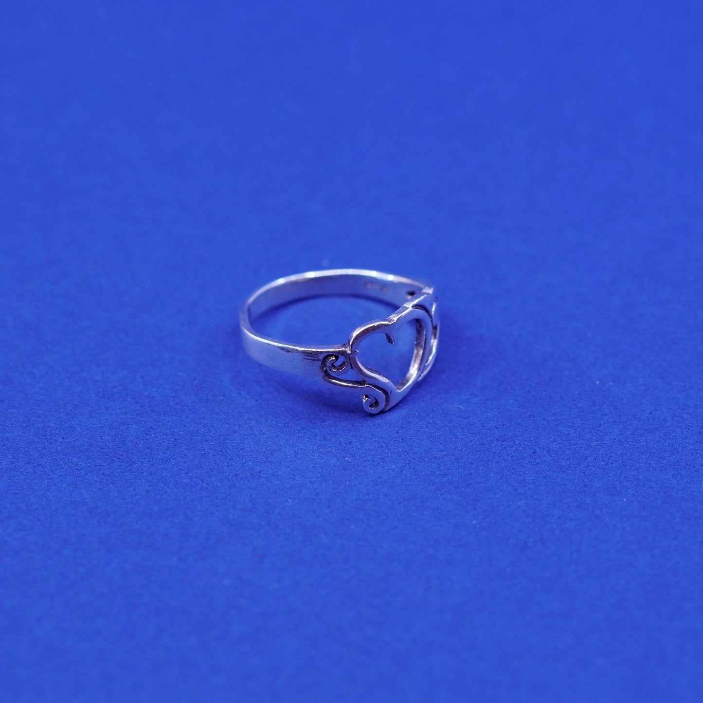 Size 5.5, vintage sterling silver handmade ring, 925 filigree heart band