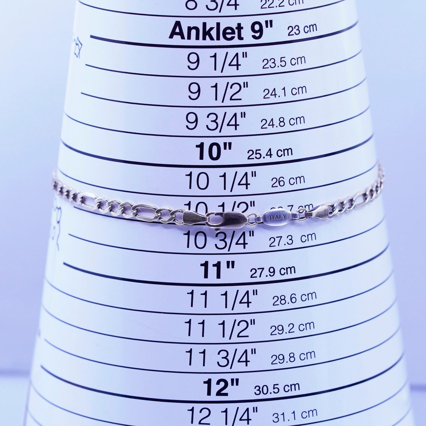 10.5”, Piercing Pagoda 2/25 14K gold Sterling 925 silver figaro bracelet anklet