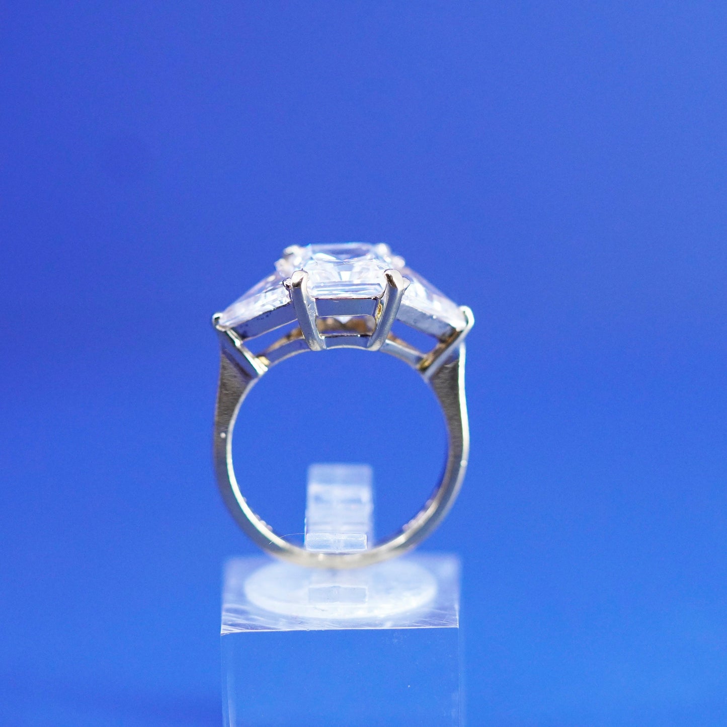 Size 7.25, Vintage Sterling silver vermeil gold over 925 ring with crystal