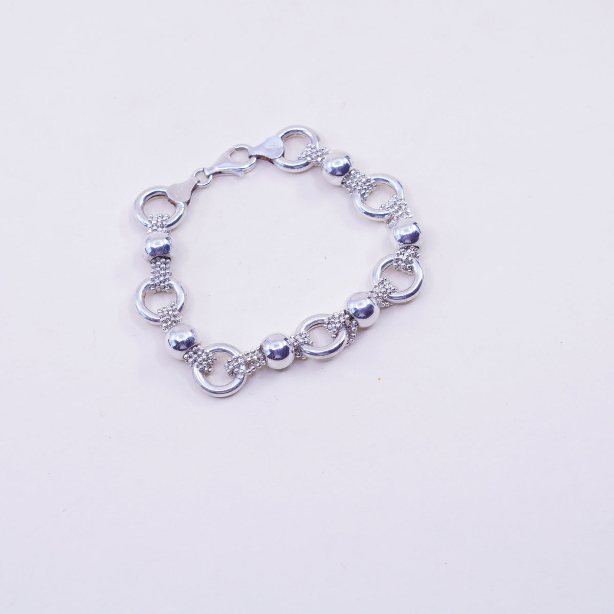6.5”, Vintage Italy sterling silver handmade bracelet, bold 925 circle chain